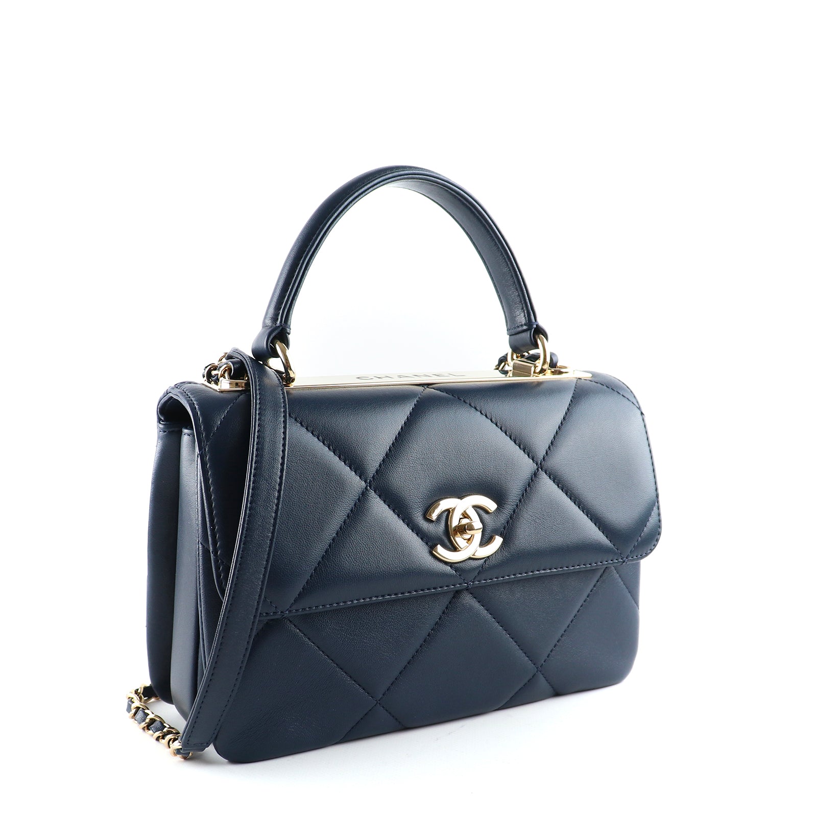CHANEL - Sac à main Trendy CC small en cuir bleu marine