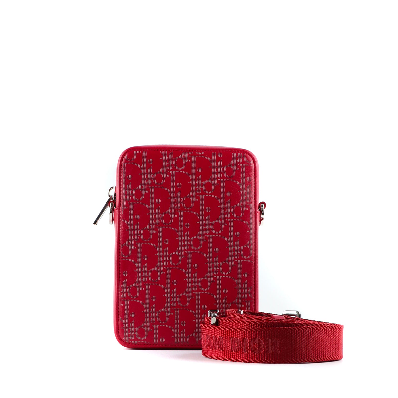 DIOR - Sac à bandoulière Messenger Dior Oblique en cuir rouge