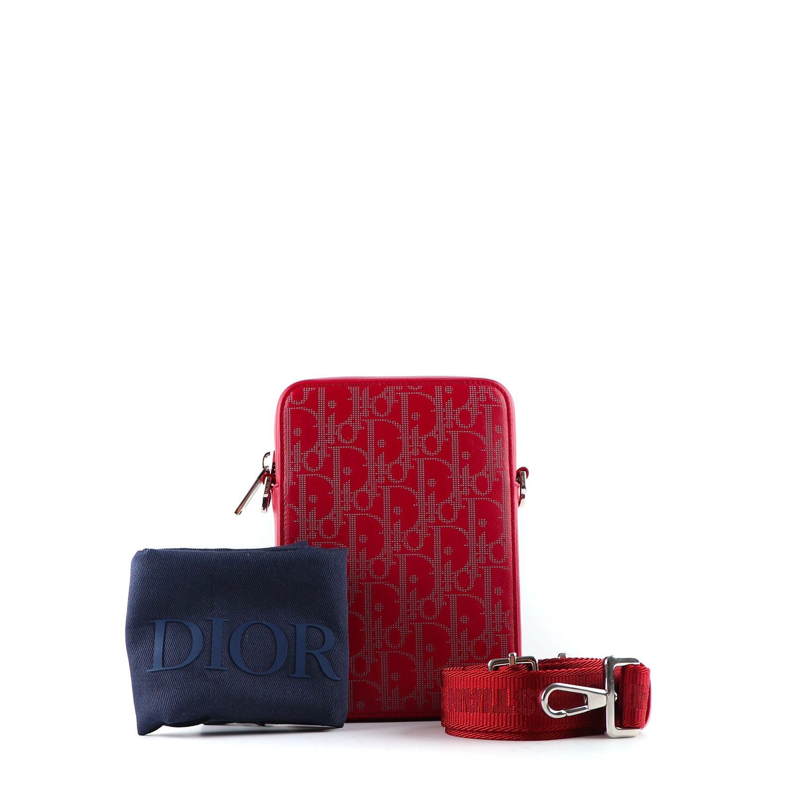 DIOR - Sac à bandoulière Messenger Dior Oblique en cuir rouge
