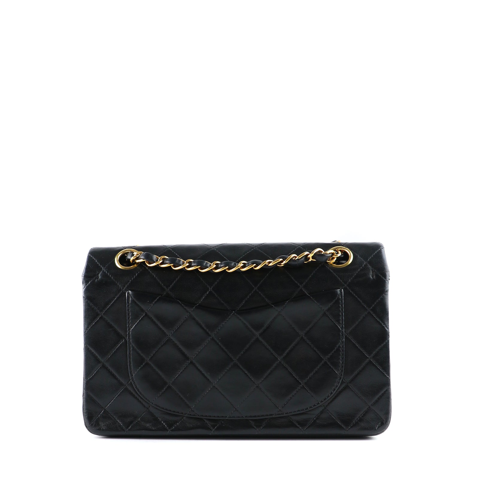 CHANEL - Sac à main Timeless double flap 23cm en cuir matelassé noir vintage