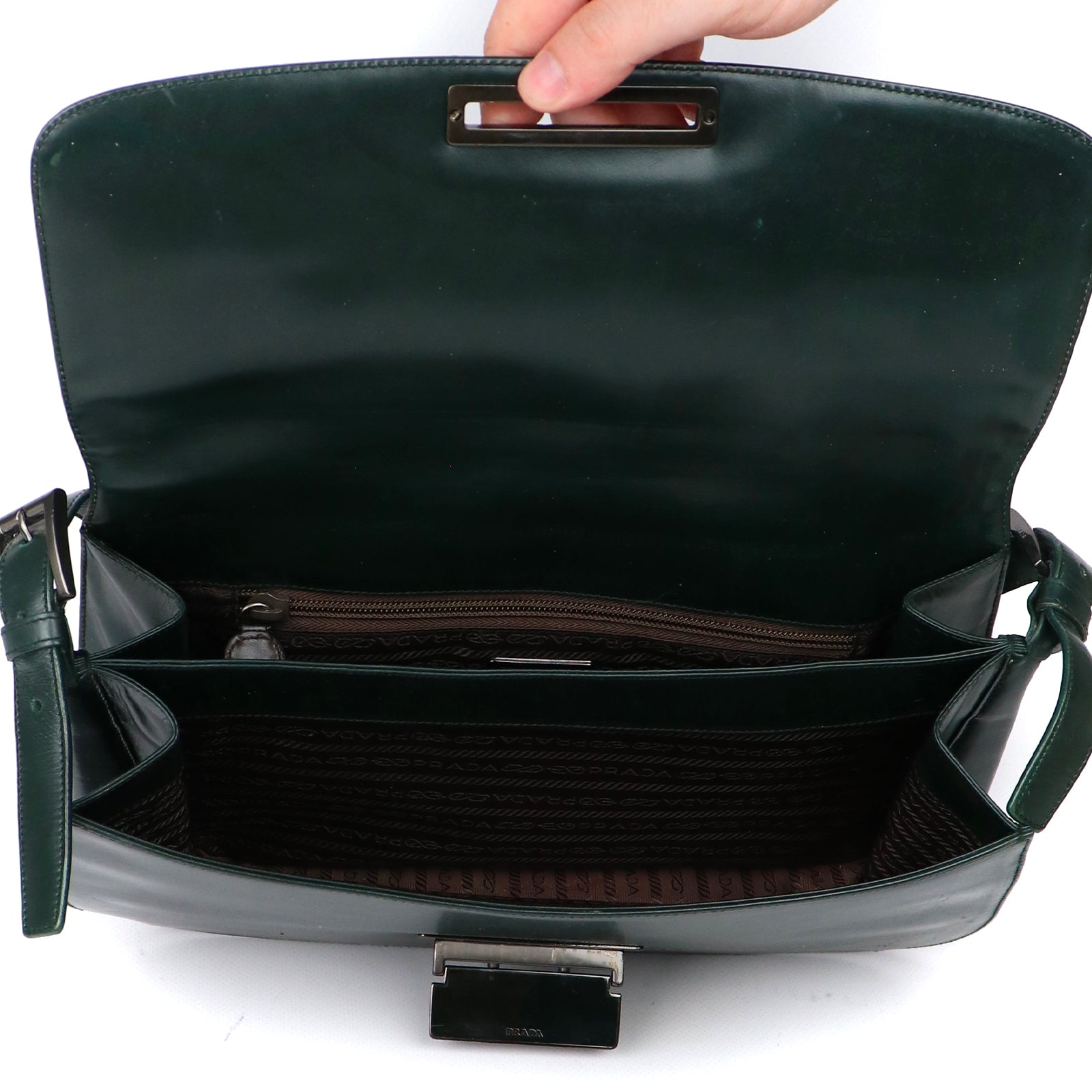 PRADA - Sac à main en cuir gris avec bandoulière amovible