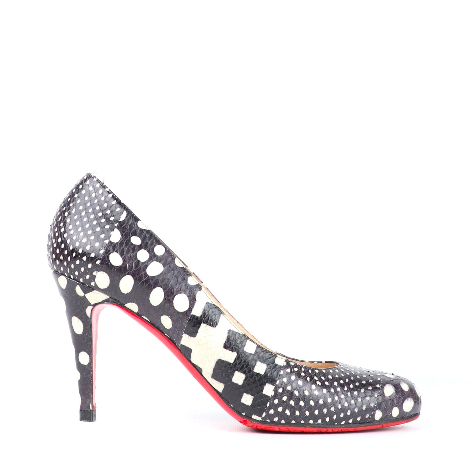 LOUBOUTIN - Escarpins Plum en python noir et blanc (T40)