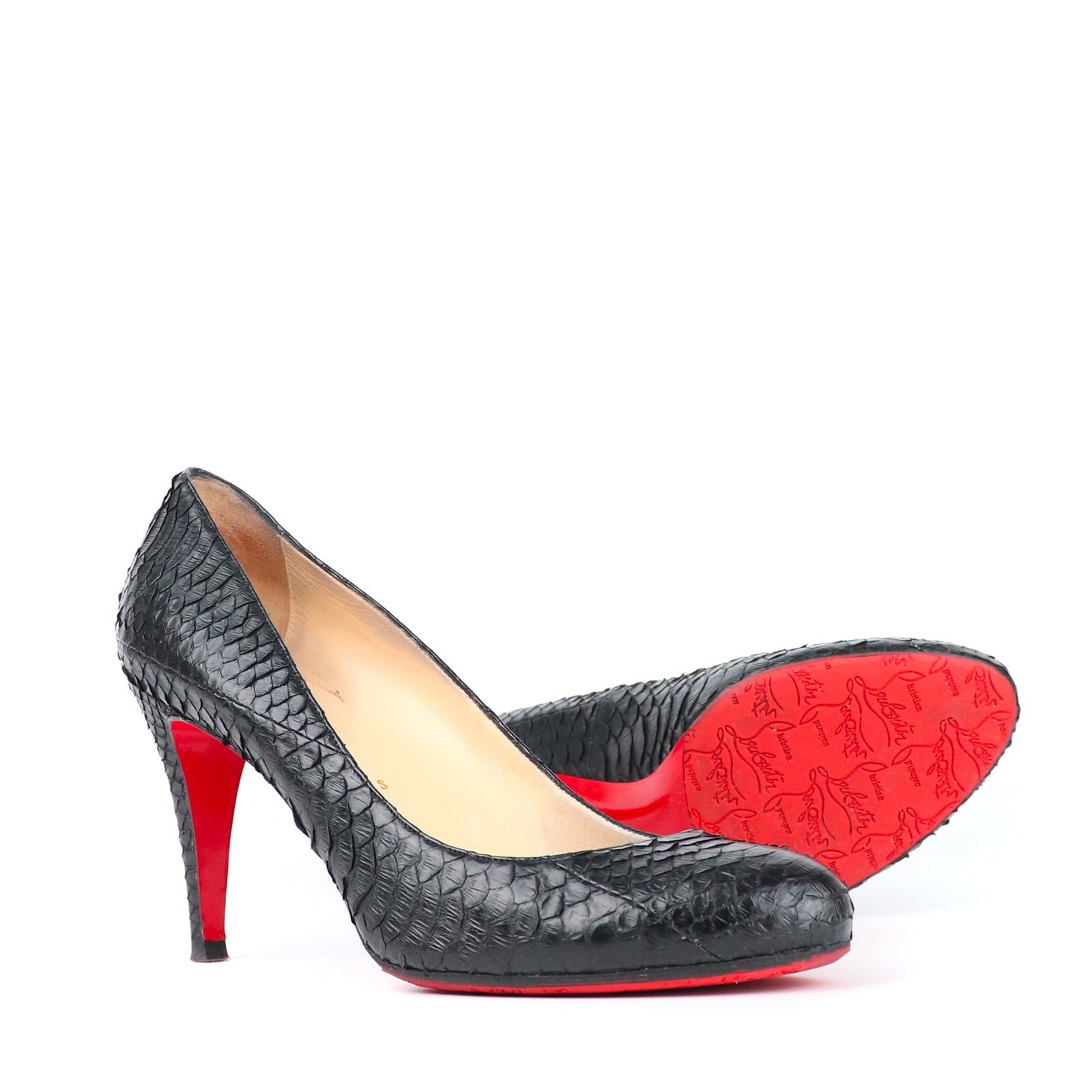 LOUBOUTIN - Escarpins Plum en python noir (T40,5)