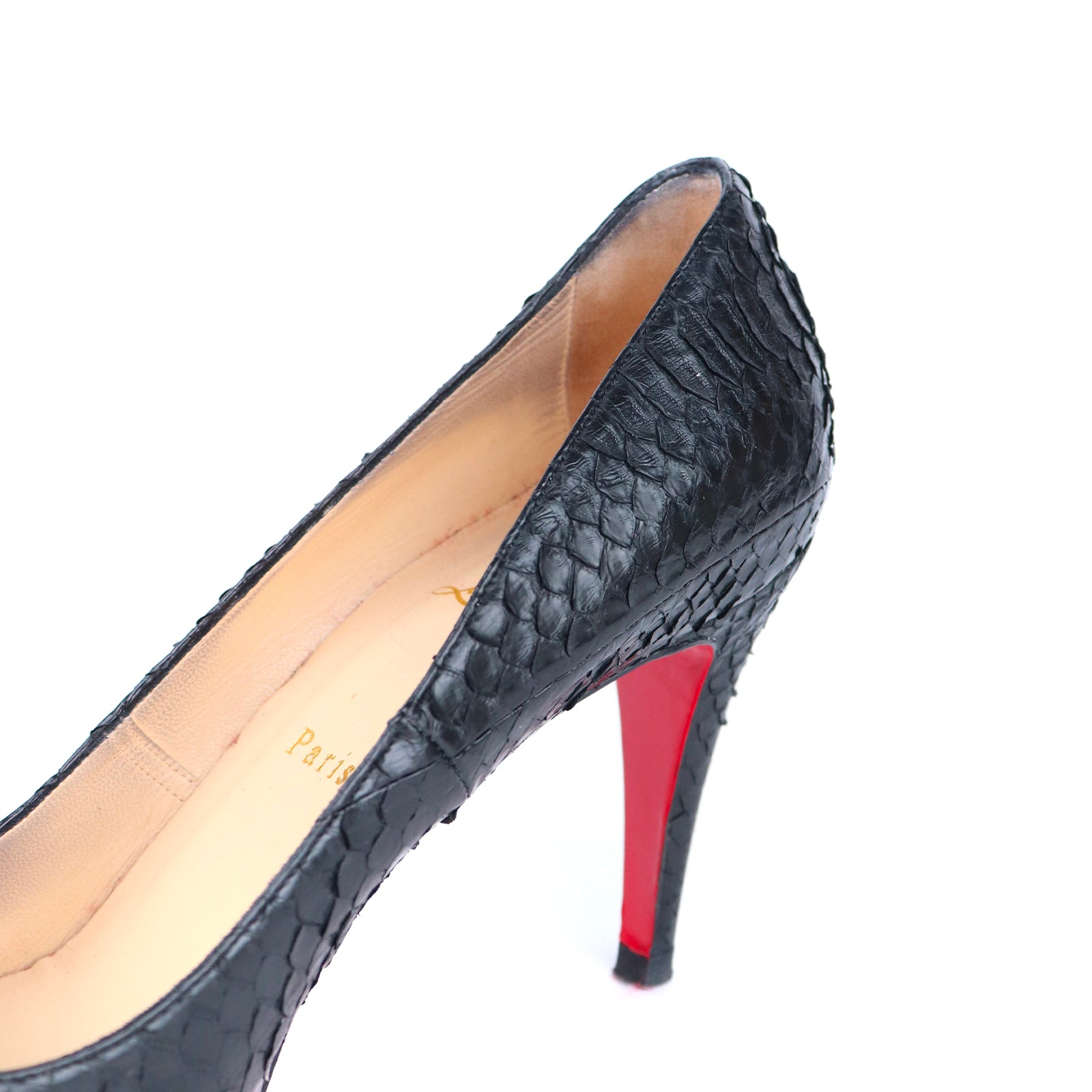 LOUBOUTIN - Escarpins Plum en python noir (T40,5)