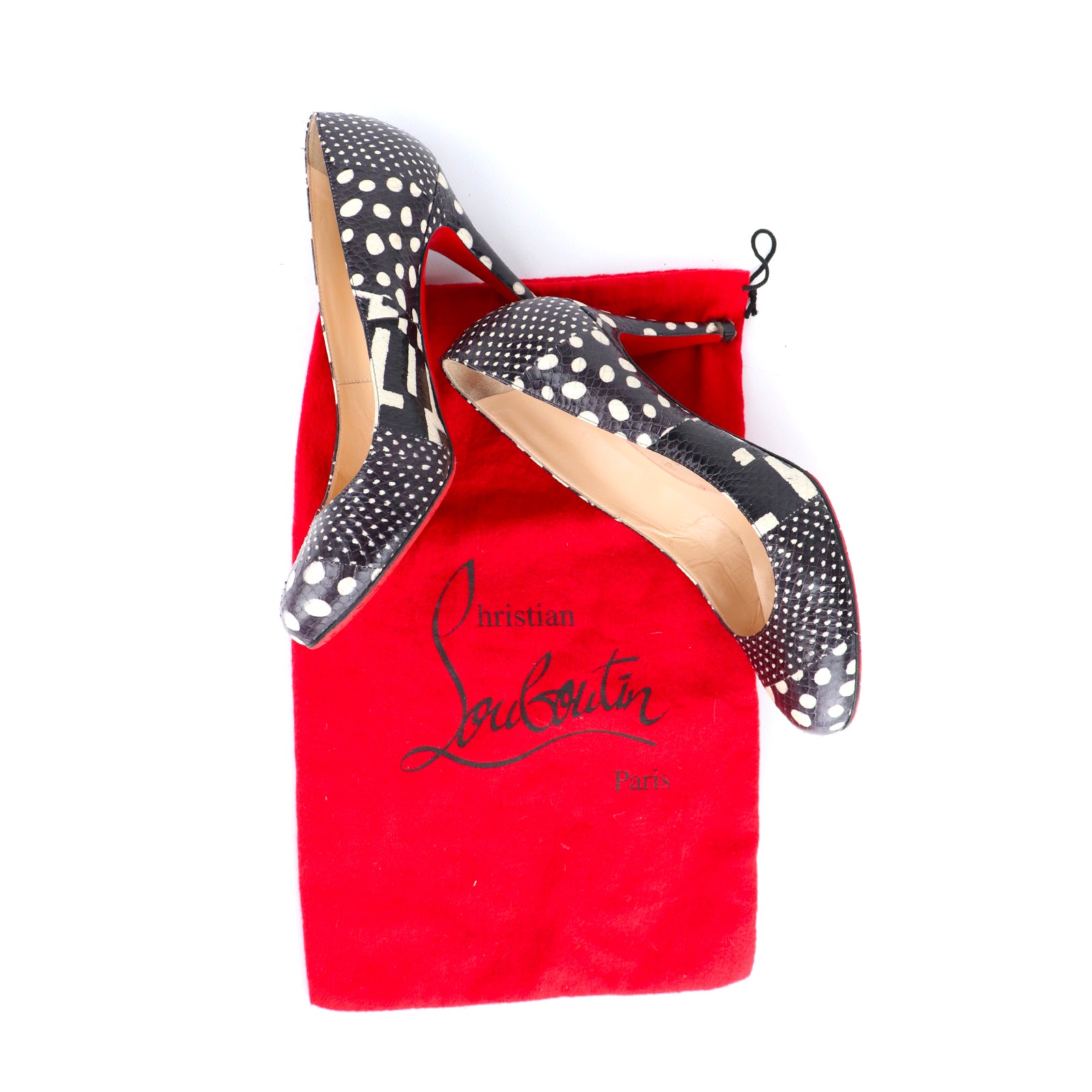 LOUBOUTIN - Escarpins Plum en python noir et blanc (T40)