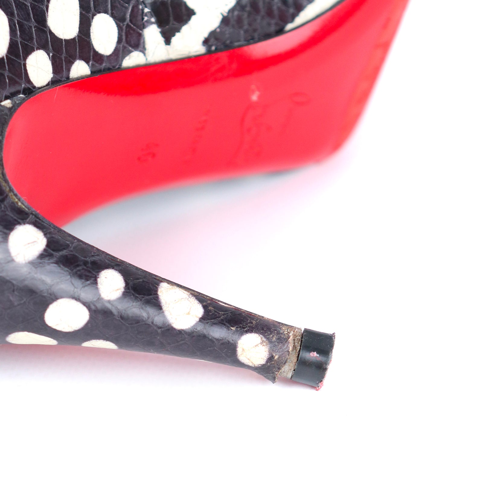 LOUBOUTIN - Escarpins Plum en python noir et blanc (T40)