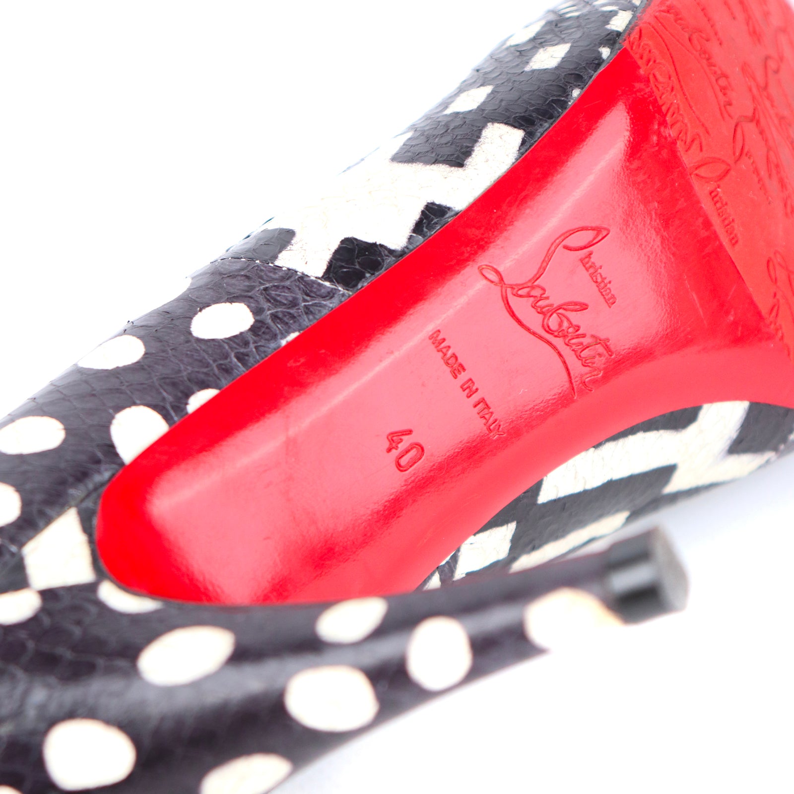 LOUBOUTIN - Escarpins Plum en python noir et blanc (T40)