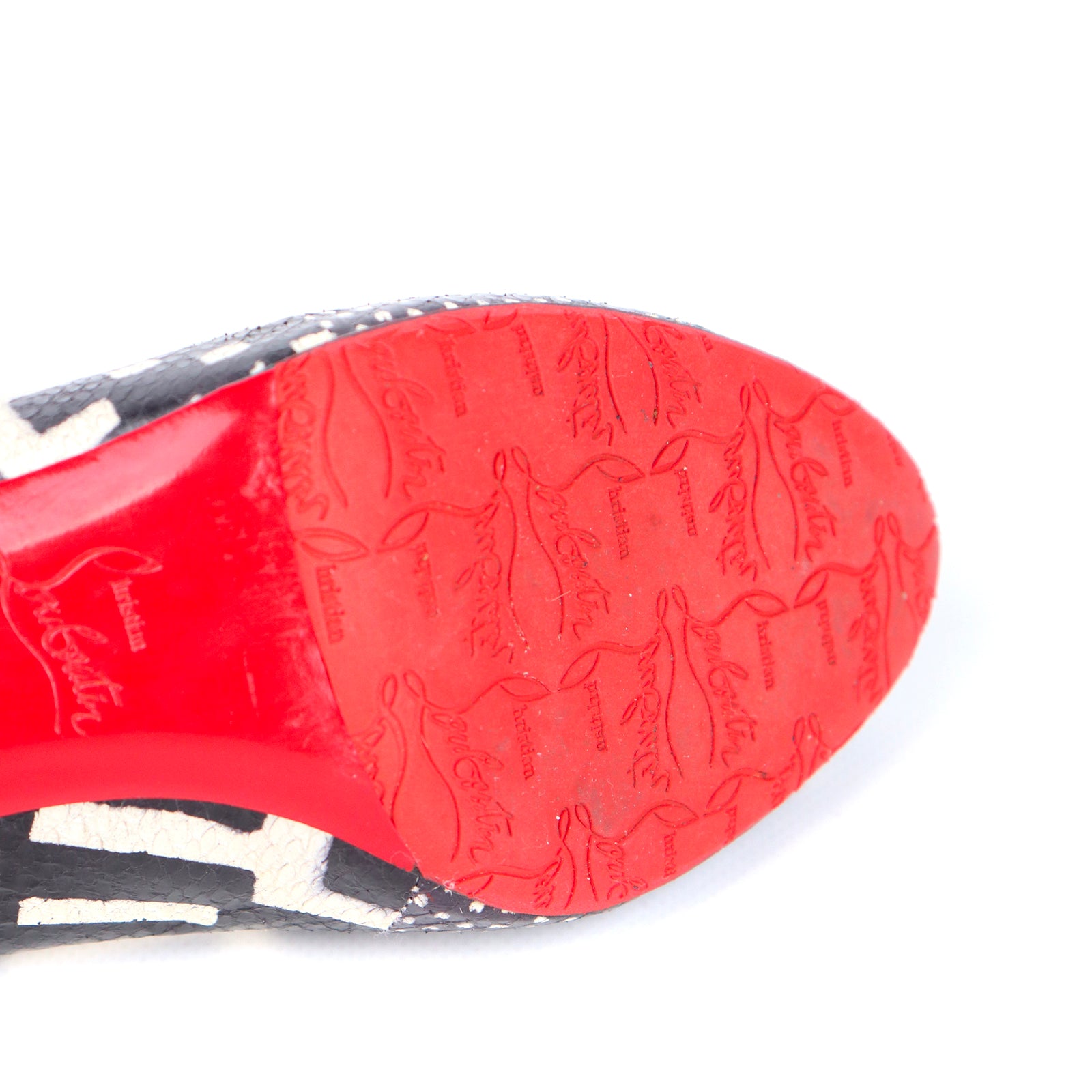 LOUBOUTIN - Escarpins Plum en python noir et blanc (T40)