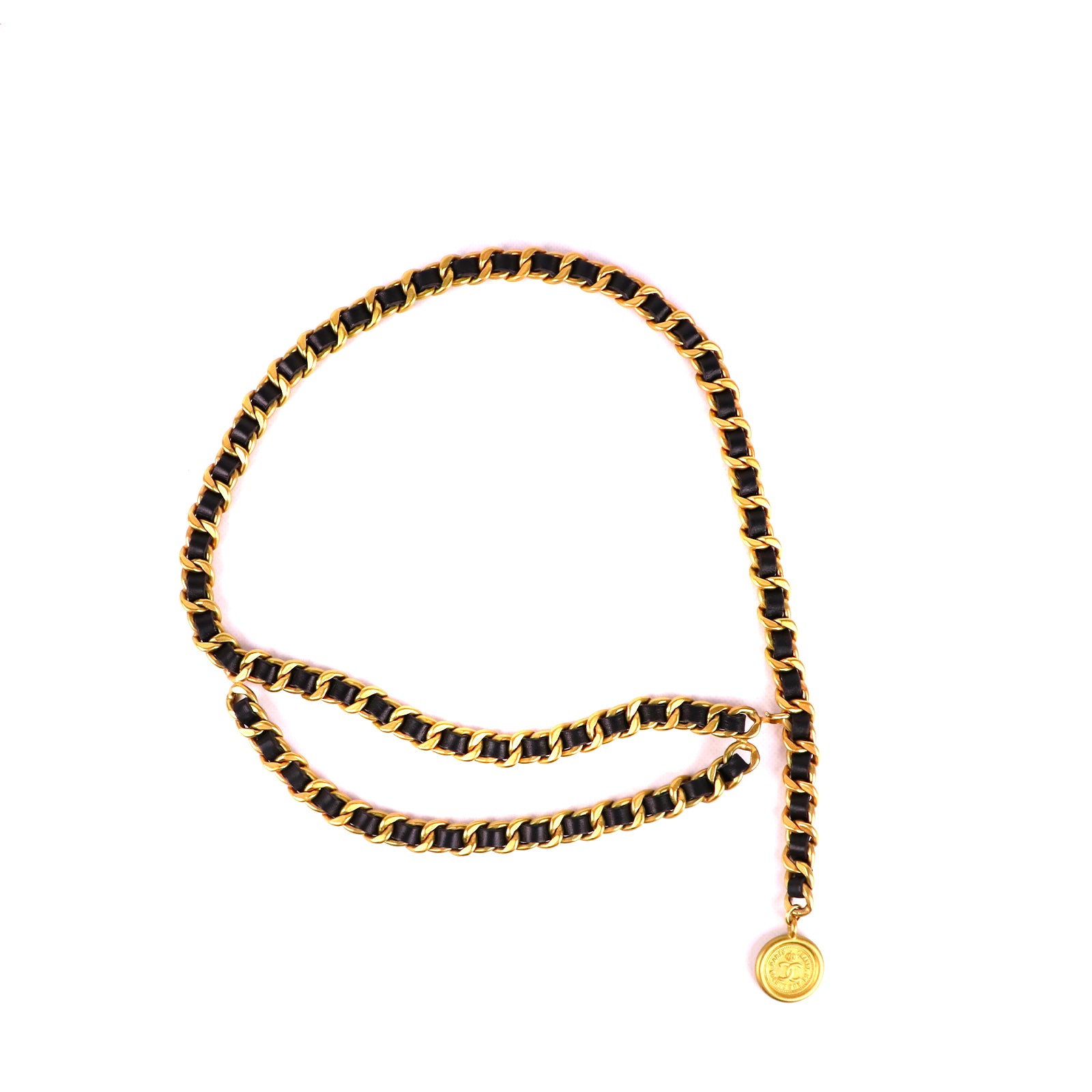 CHANEL - Ceinture chaîne cuir vintage (T90)