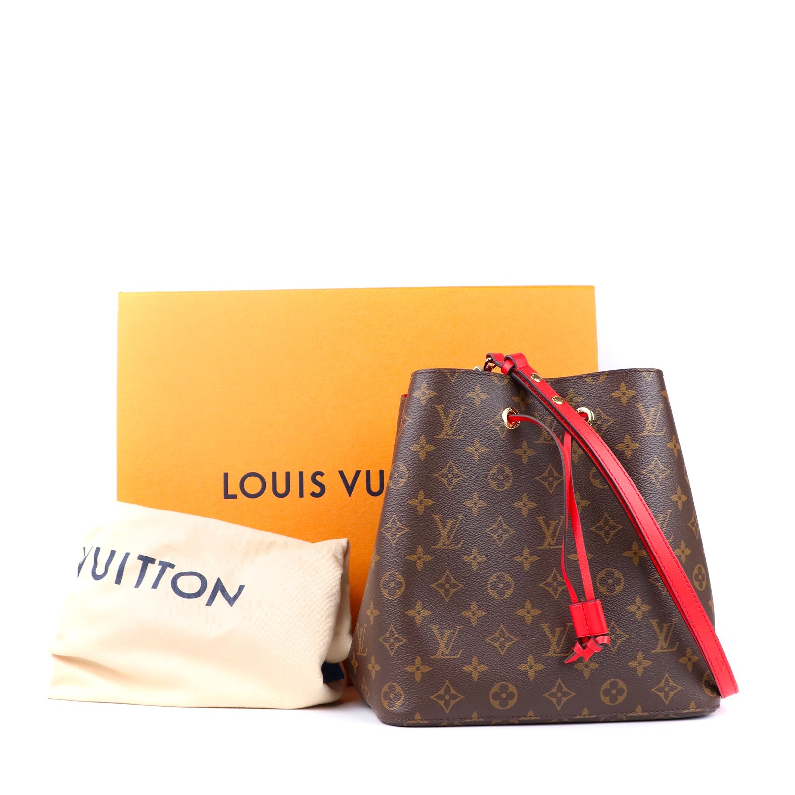 LOUIS VUITTON - Sac à épaule NéoNoé en toile monogramme et cuir rouge coquelicot