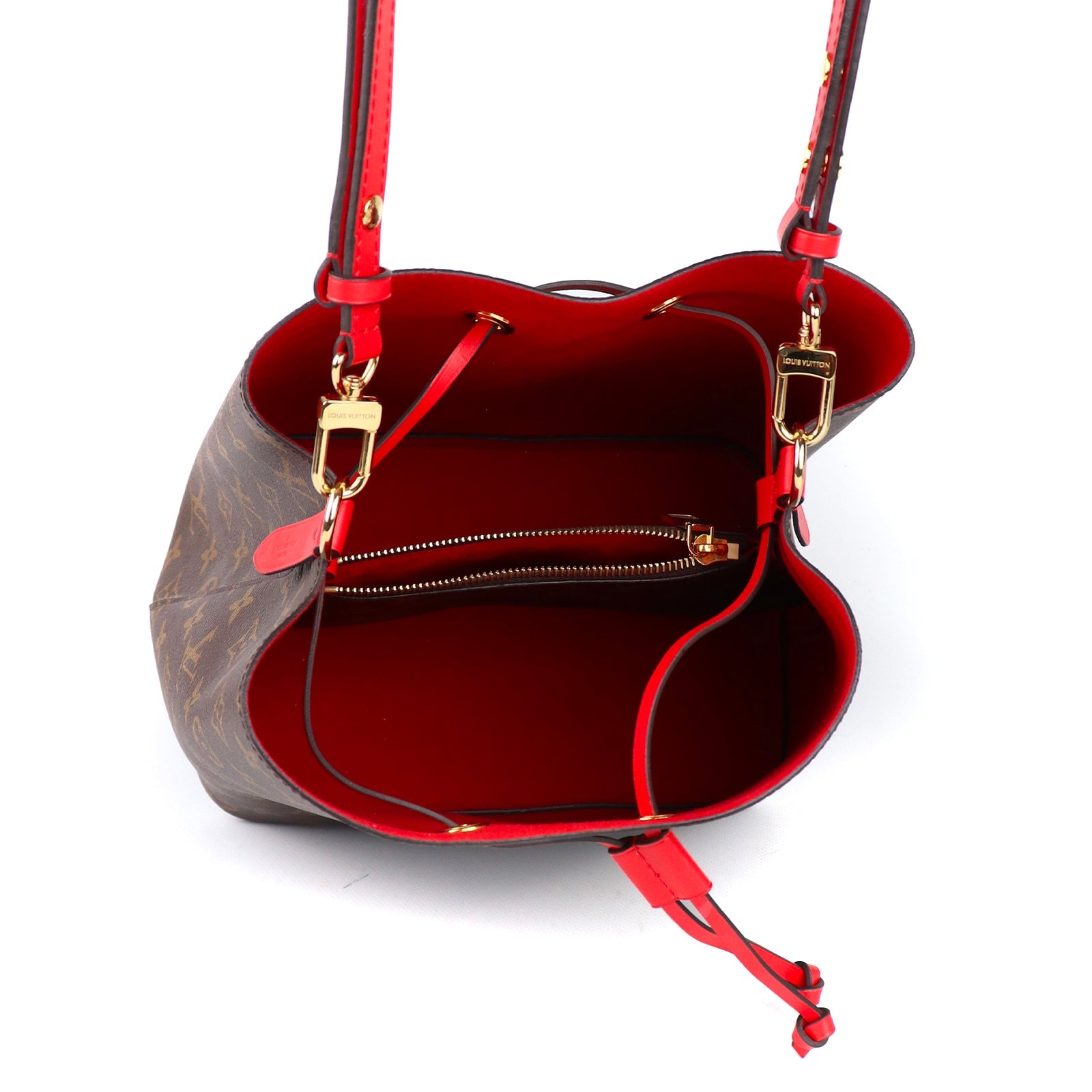 LOUIS VUITTON - Sac à épaule NéoNoé en toile monogramme et cuir rouge coquelicot