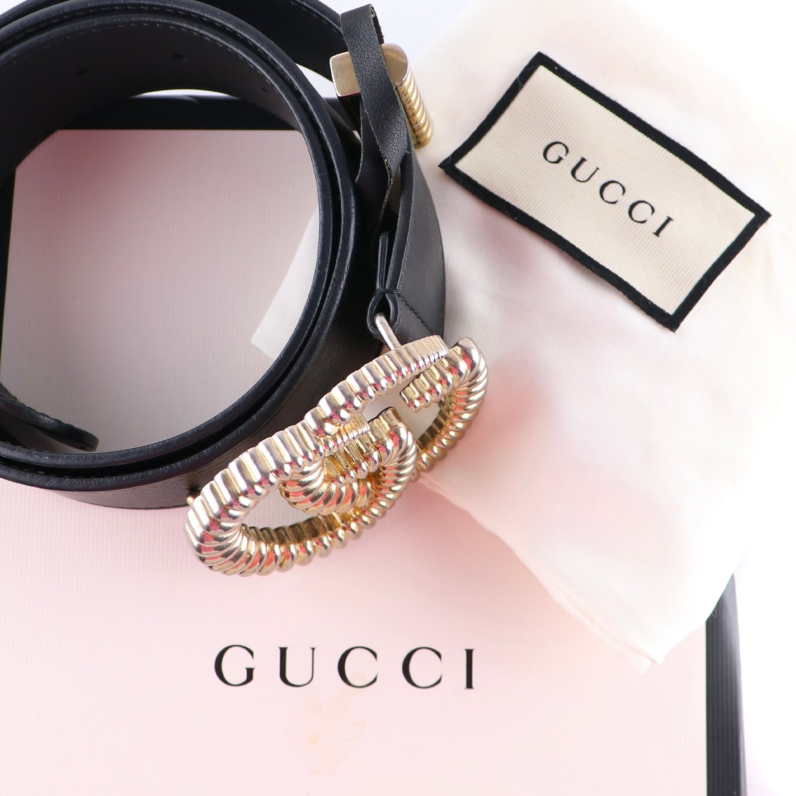 GUCCI - Ceinture GG Buckle en cuir lisse noir (T85)