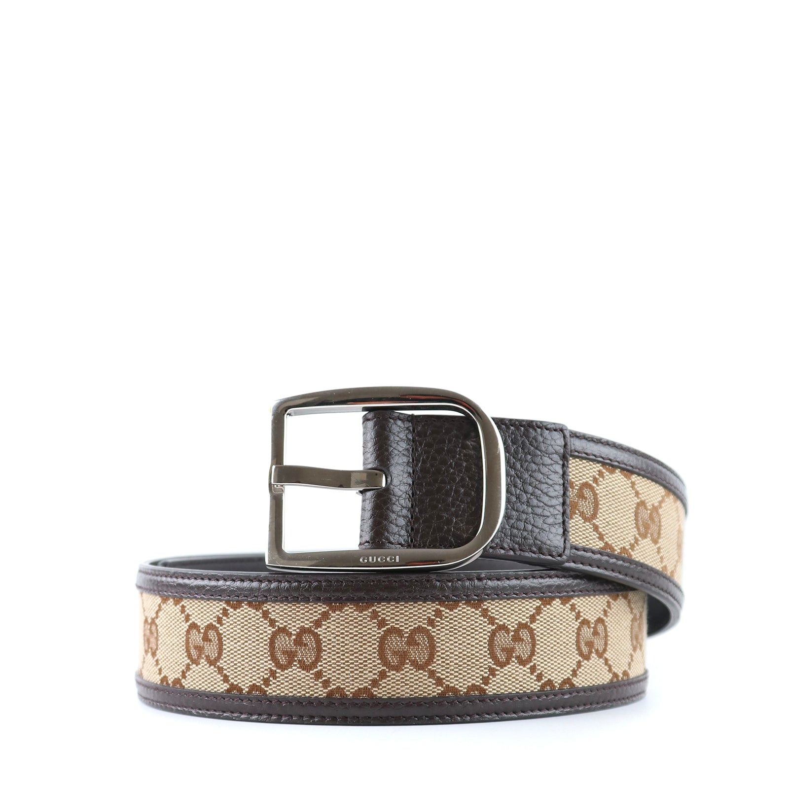GUCCI - Ceinture en cuir et toile GG (T75)