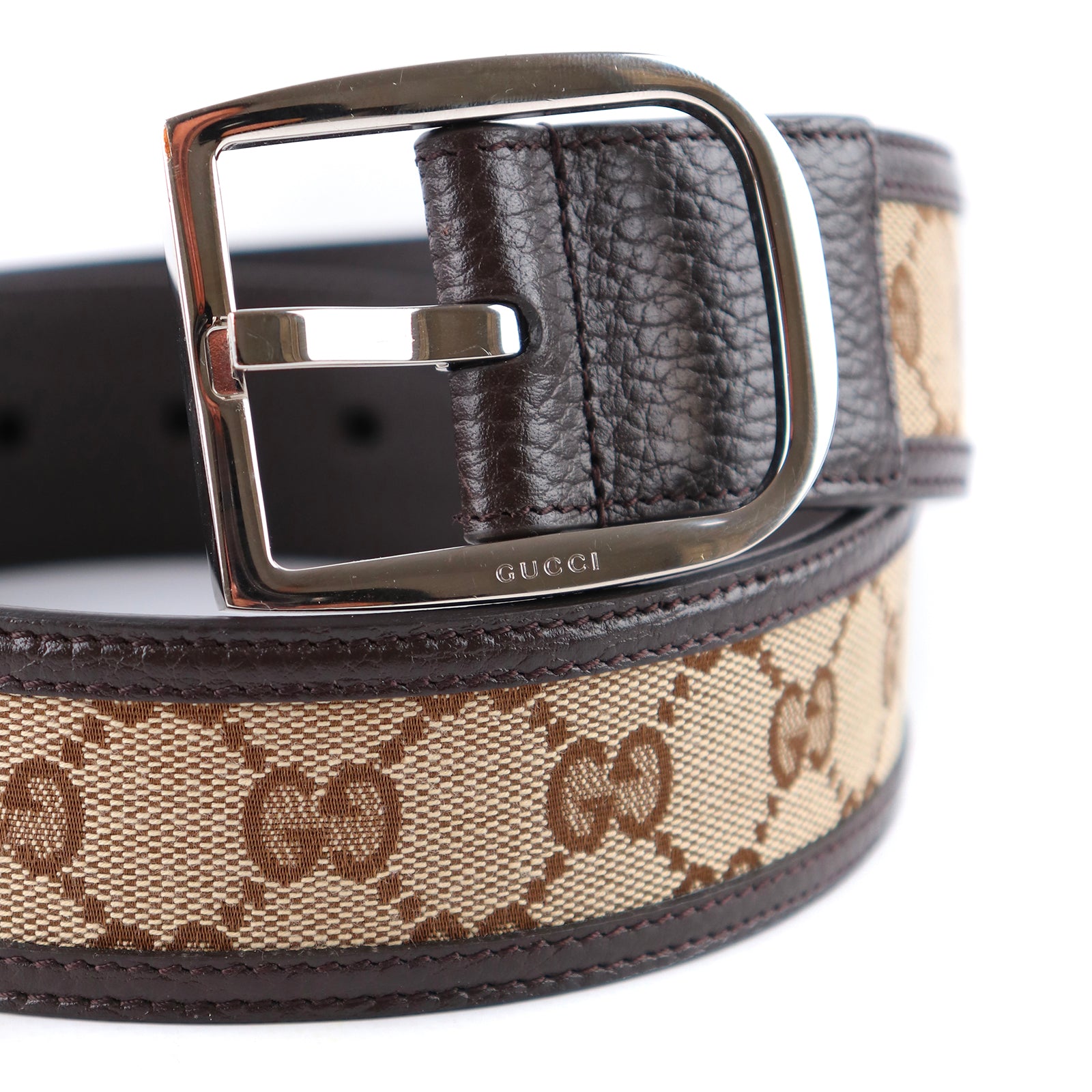 GUCCI - Ceinture en cuir et toile GG (T75)