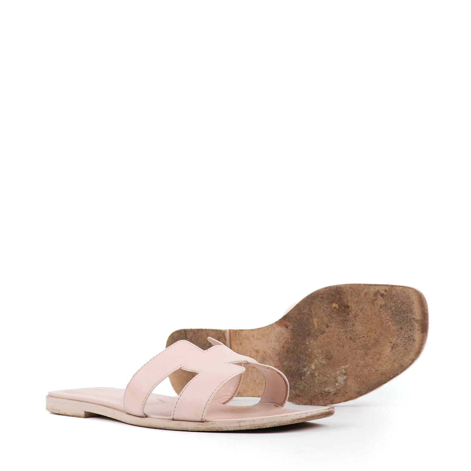 HERMÈS - Oran sandals in pink leather (T38)