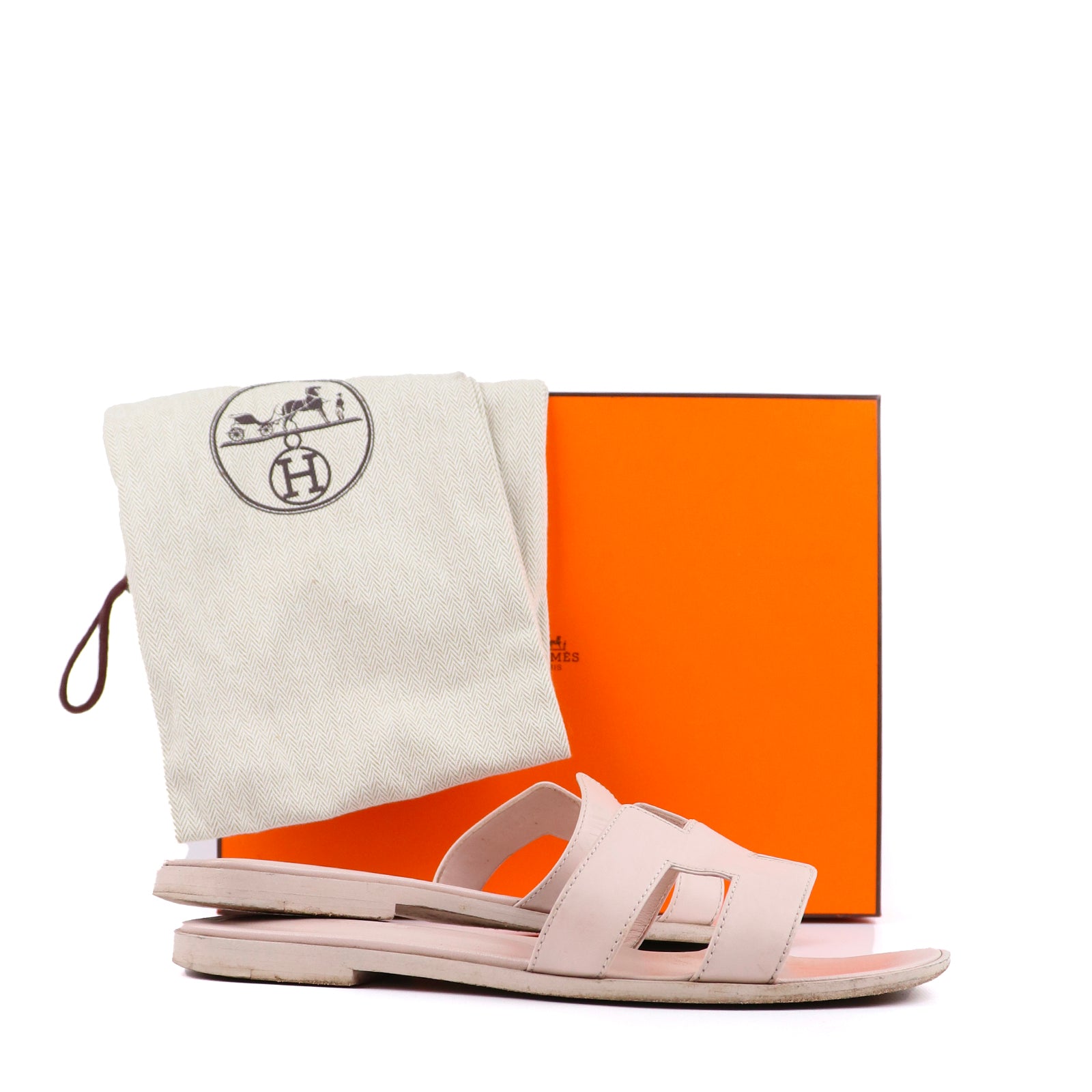 HERMÈS - Oran sandals in pink leather (T38)