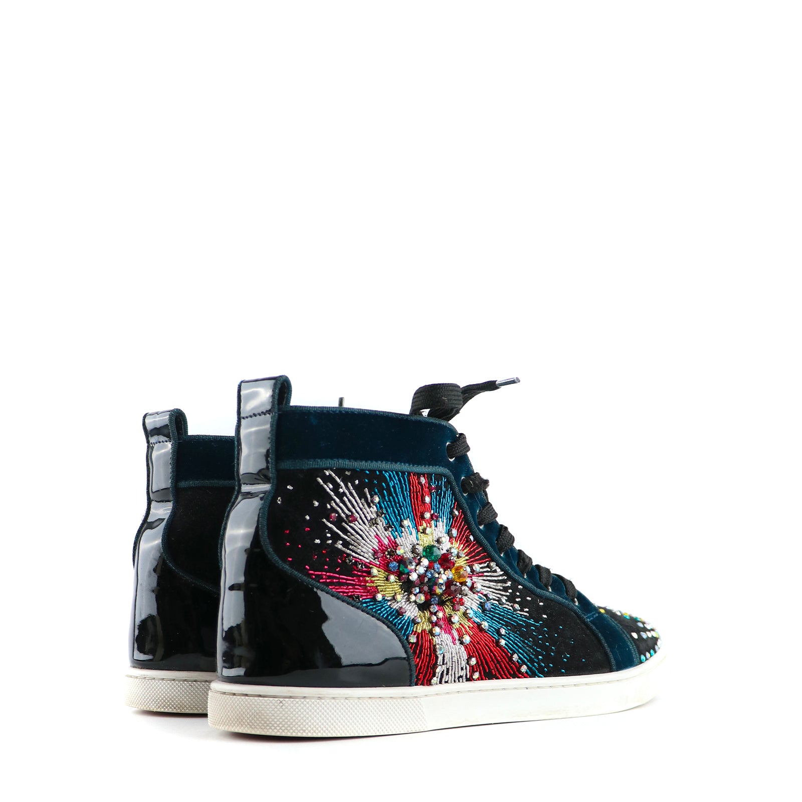 LOUBOUTIN - Louis "On Fire" high-top sneakers in suede and rhinestones (T39.5)