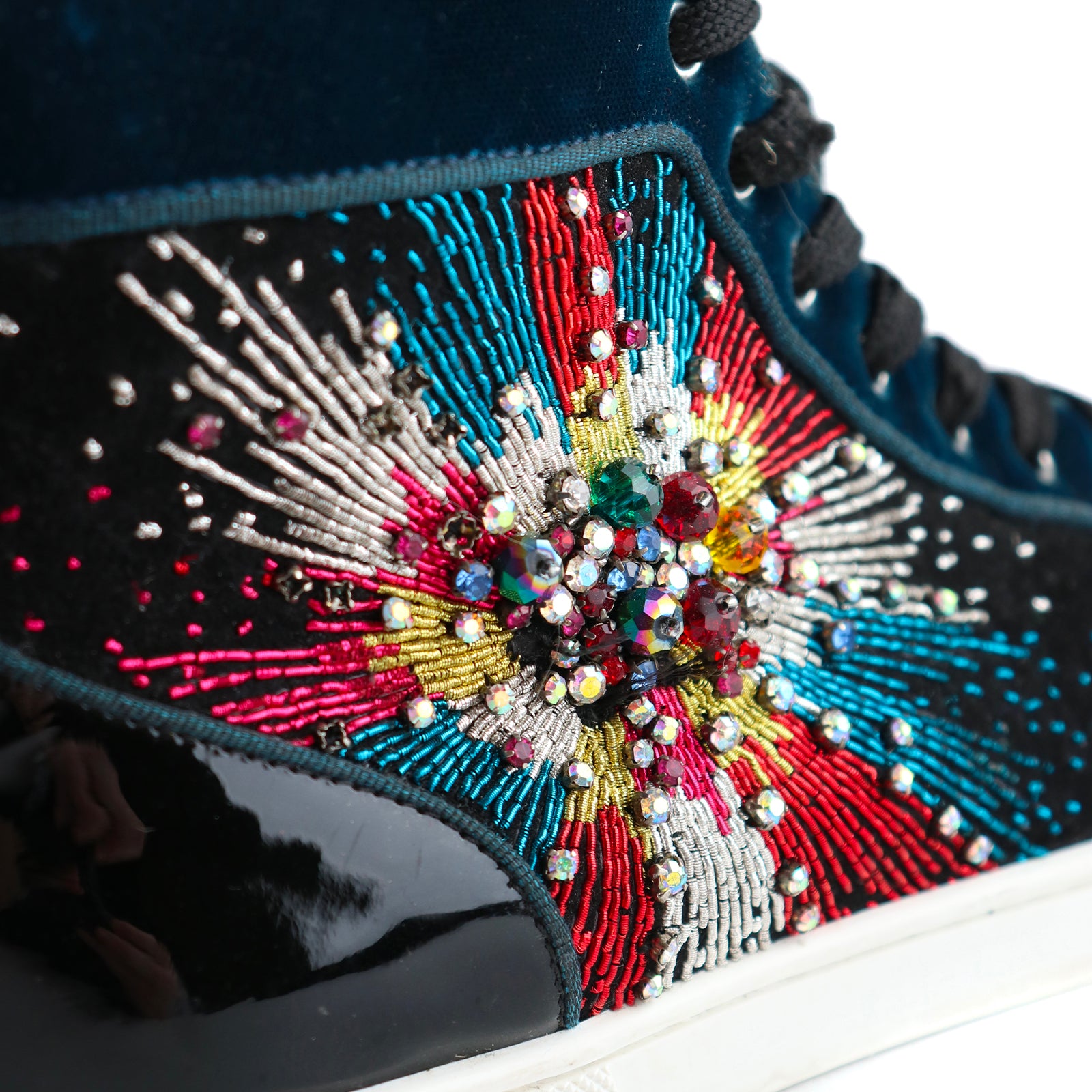 LOUBOUTIN - Louis "On Fire" high-top sneakers in suede and rhinestones (T39.5)