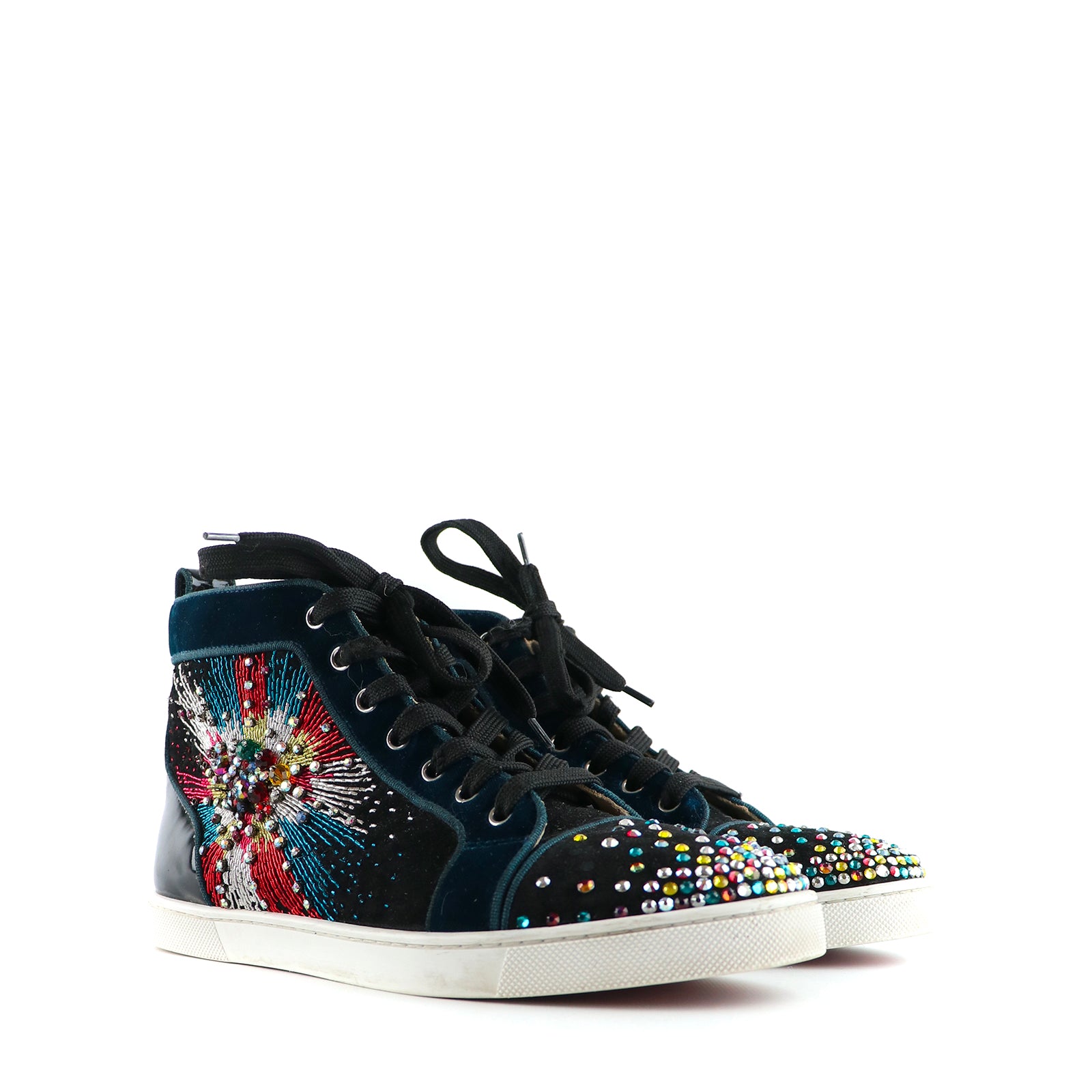 LOUBOUTIN - Louis "On Fire" high-top sneakers in suede and rhinestones (T39.5)