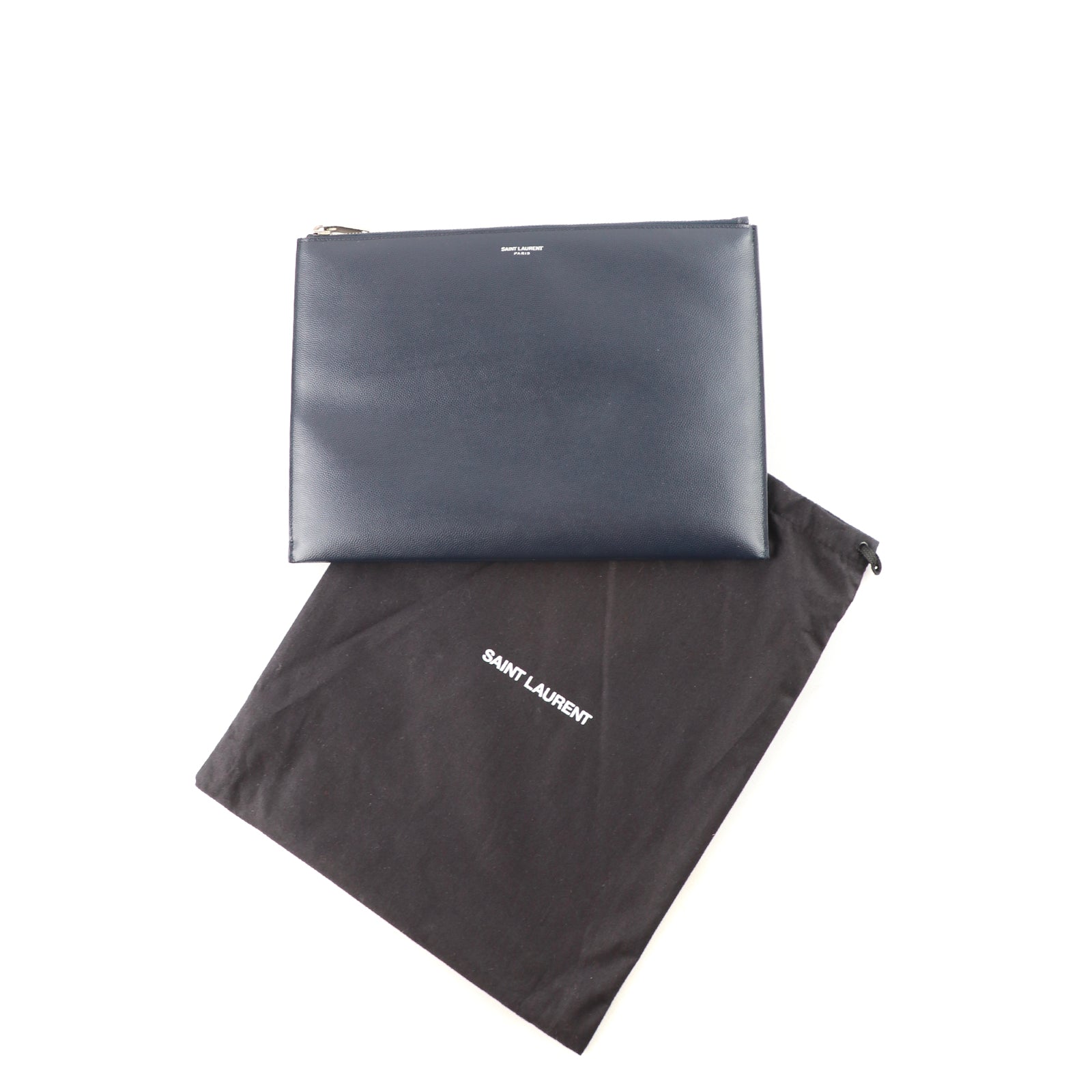 SAINT LAURENT - Pochette en cuir grainé bleu marine