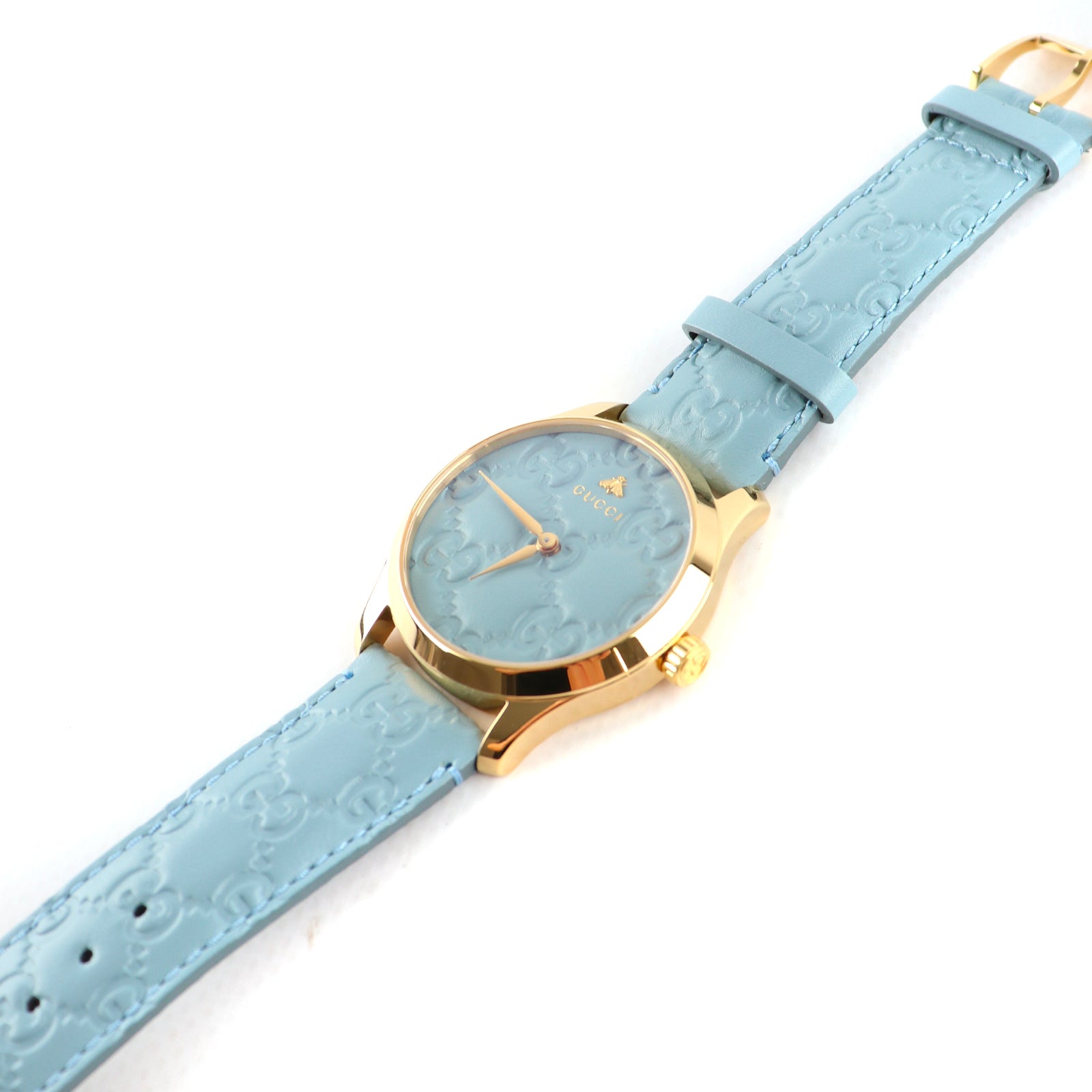 GUCCI - Montre G-Timeless en cuir bleu embossé GG