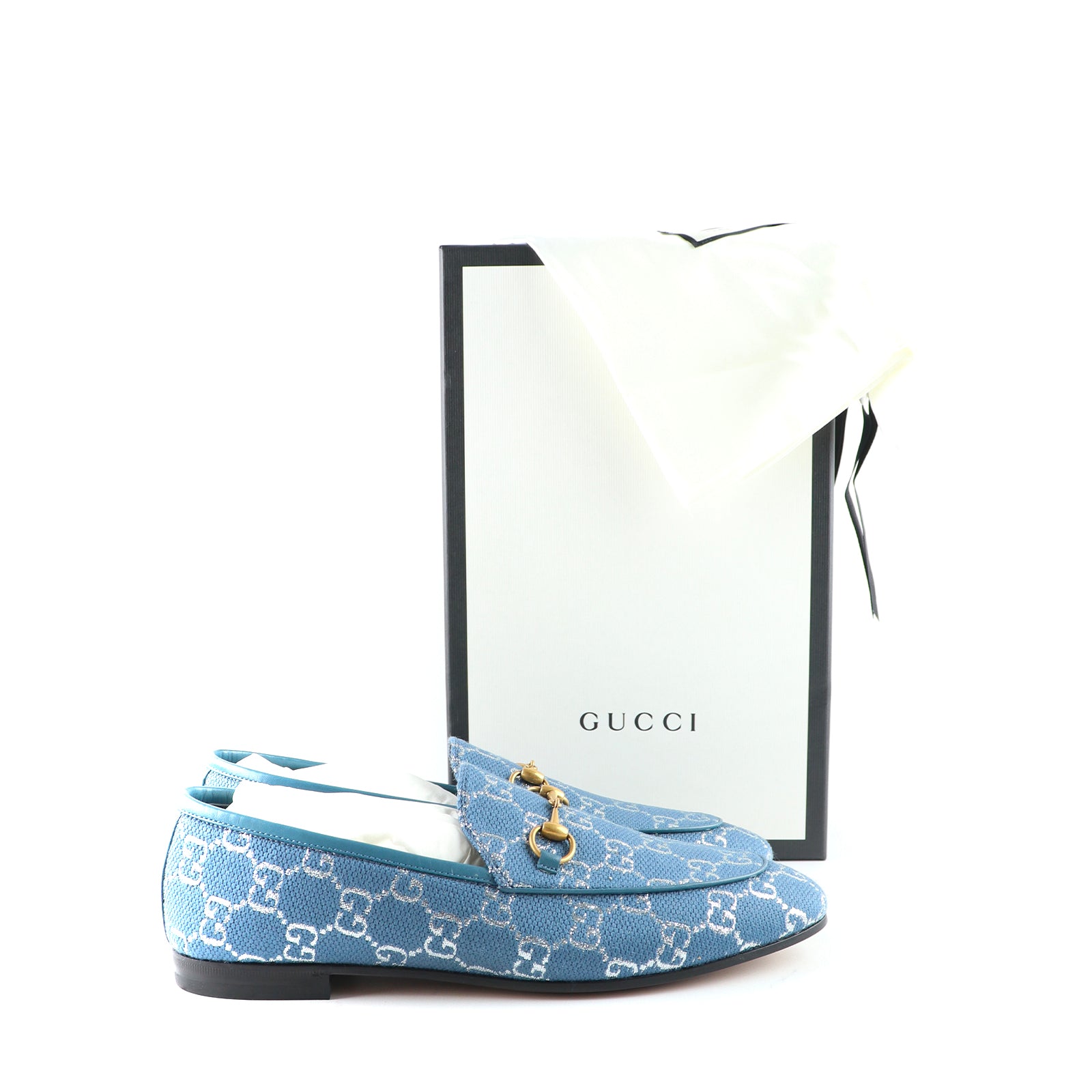GUCCI - Mocassins Jordaan en toile bleue (T39,5)