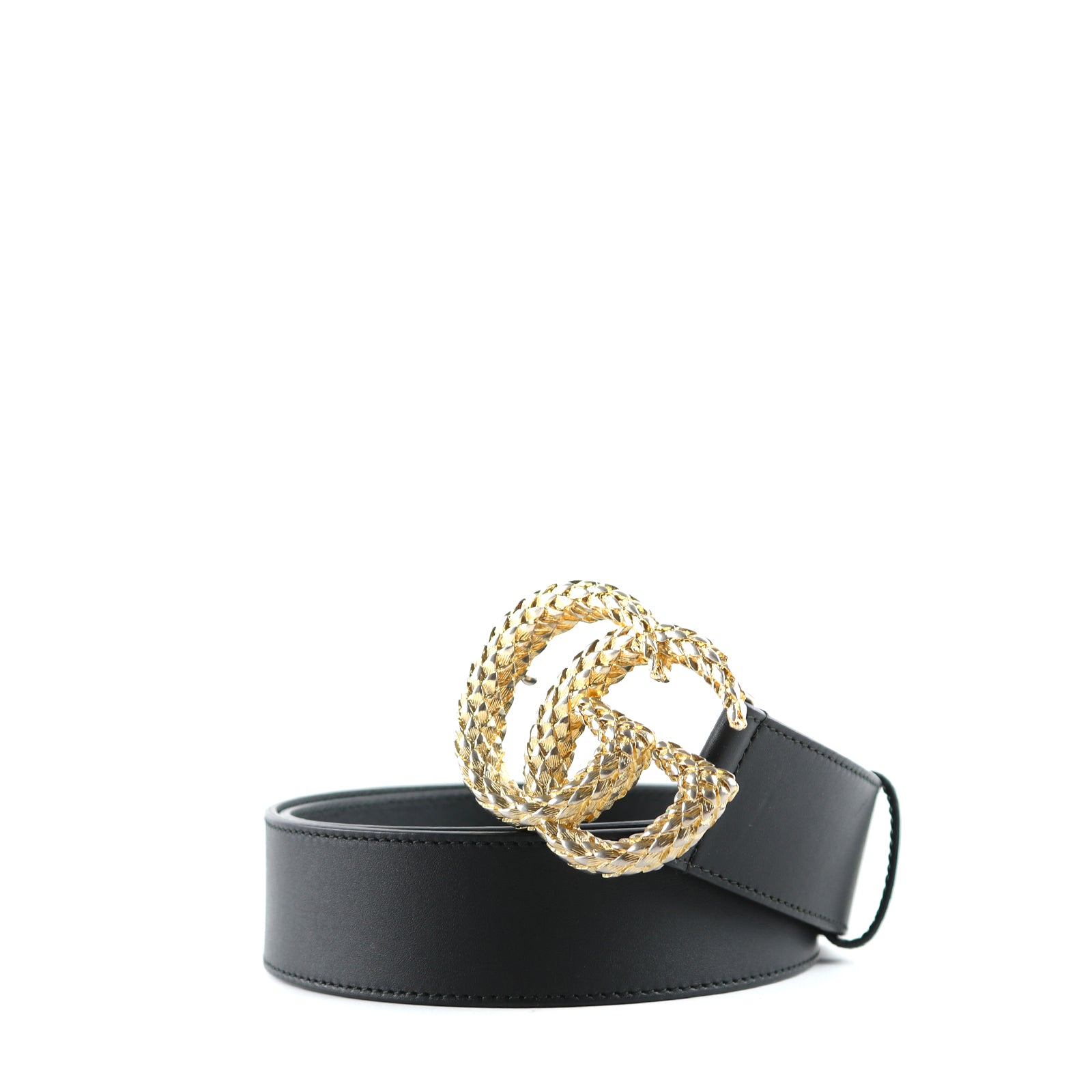 GUCCI - Ceinture en cuir lisse noir avec logo double G effet brossé (T85)