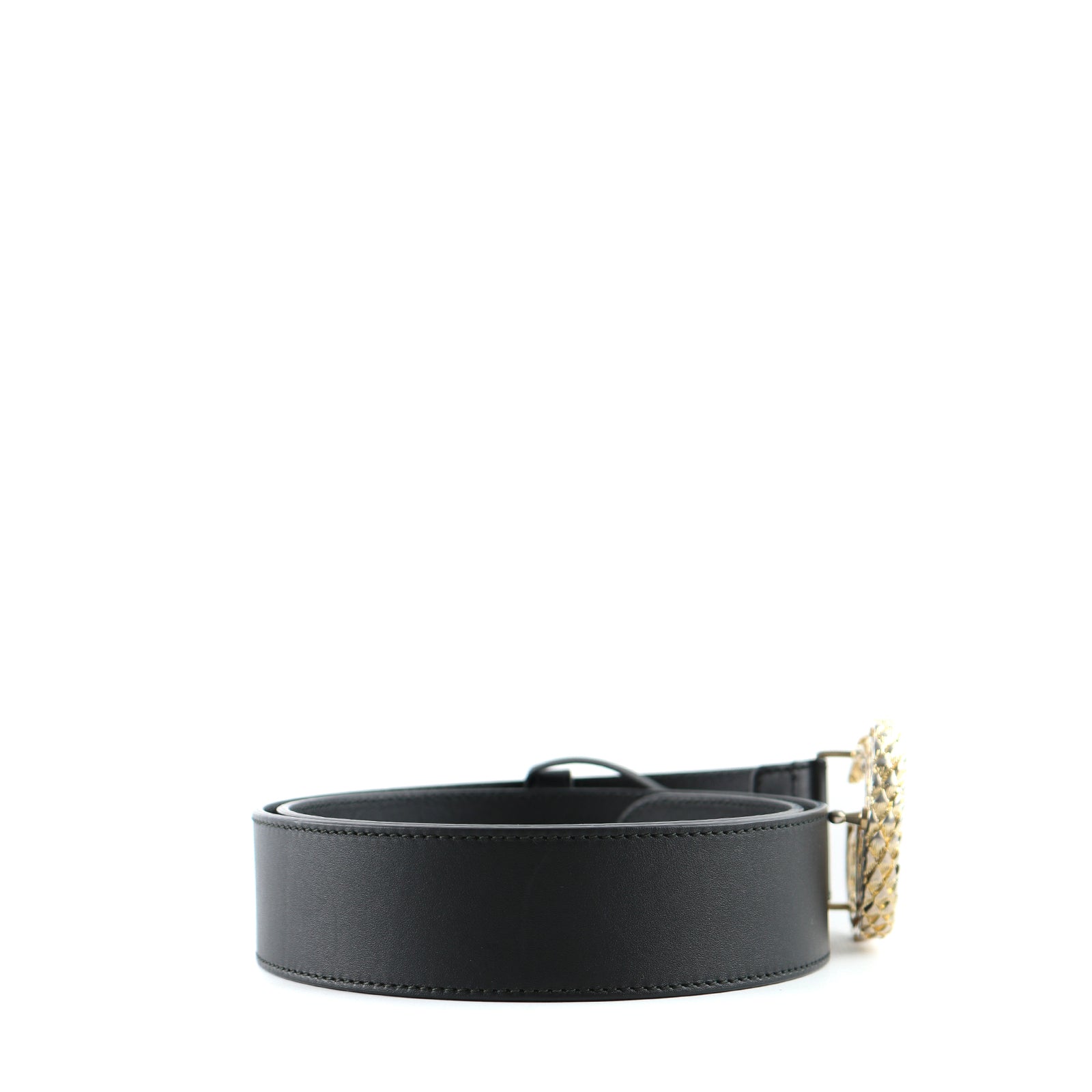 GUCCI - Ceinture en cuir lisse noir avec logo double G effet brossé (T85)