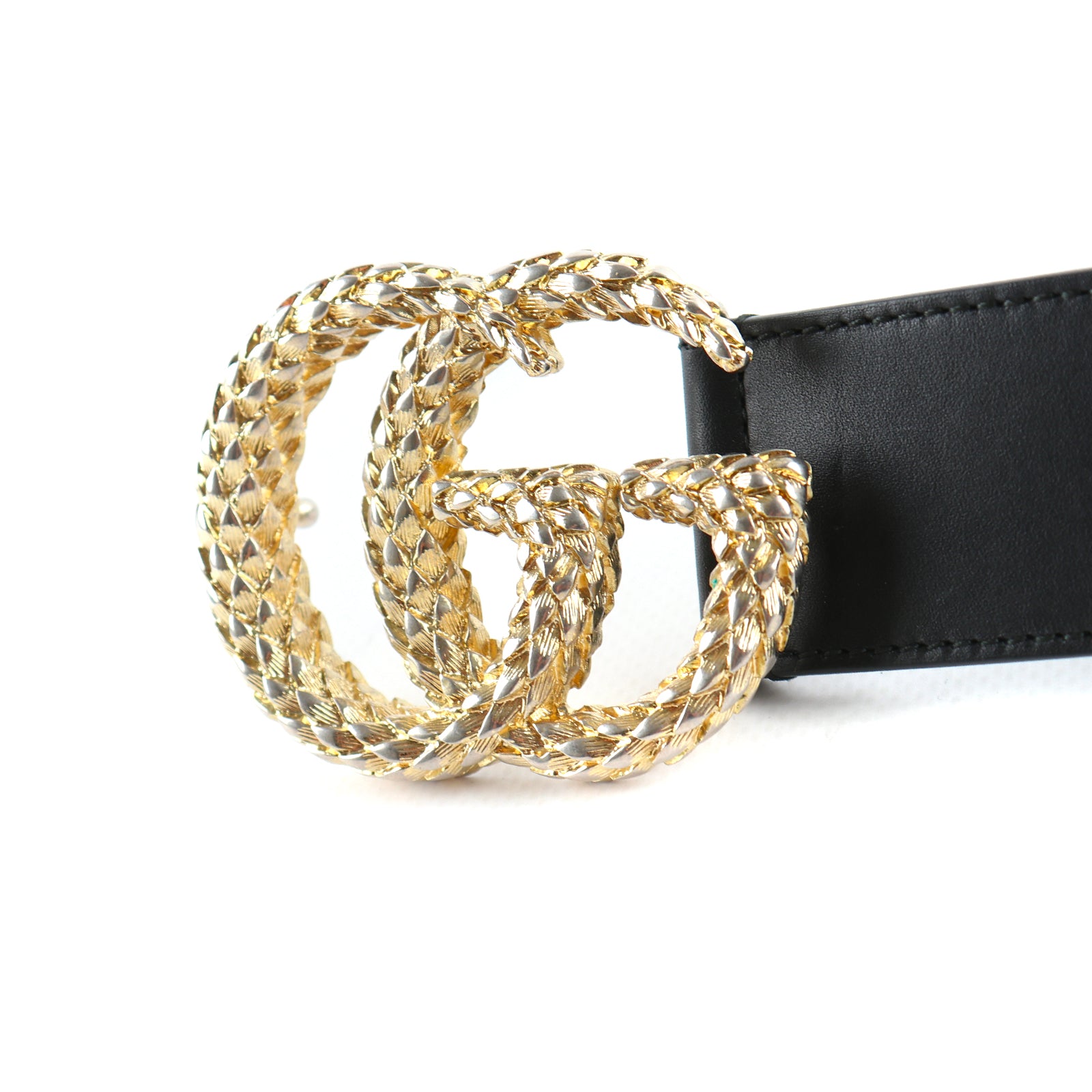 GUCCI - Ceinture en cuir lisse noir avec logo double G effet brossé (T85)
