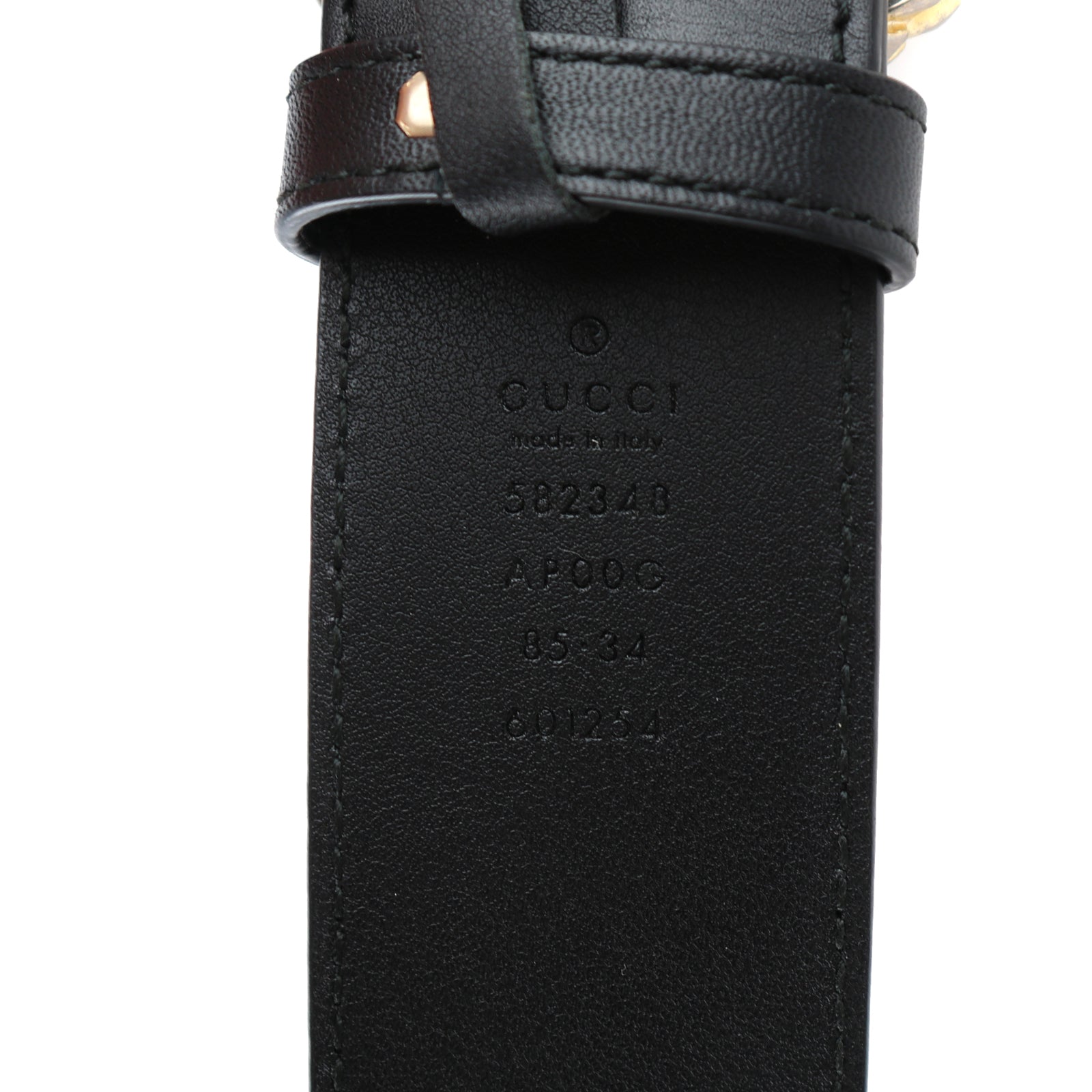 GUCCI - Ceinture en cuir lisse noir avec logo double G effet brossé (T85)