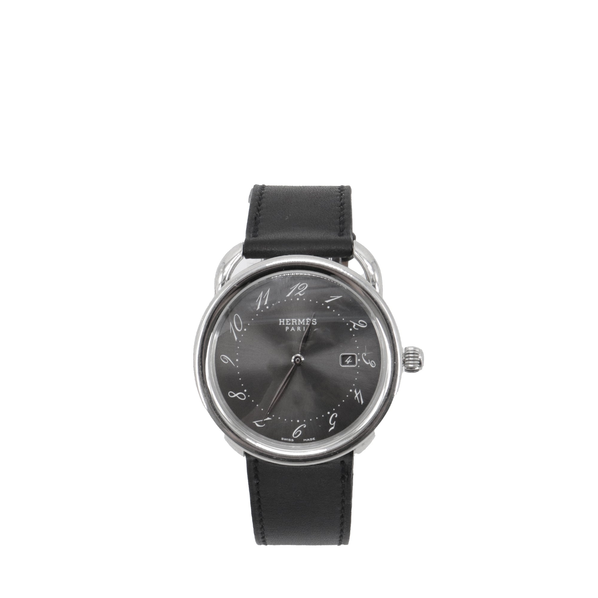 HERMÈS - Montre Arceau Hermès en cuir noir