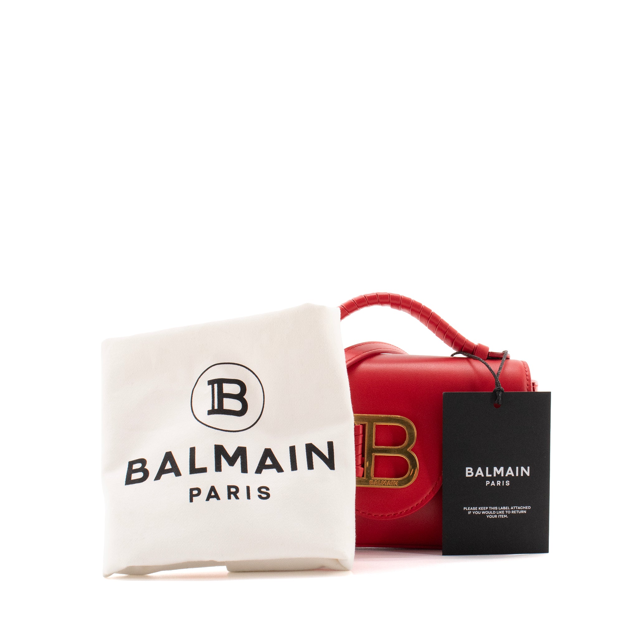BALMAIN - Sac à bandoulière B-Buzz 17 Mini Balmain en cuir lisse rouge
