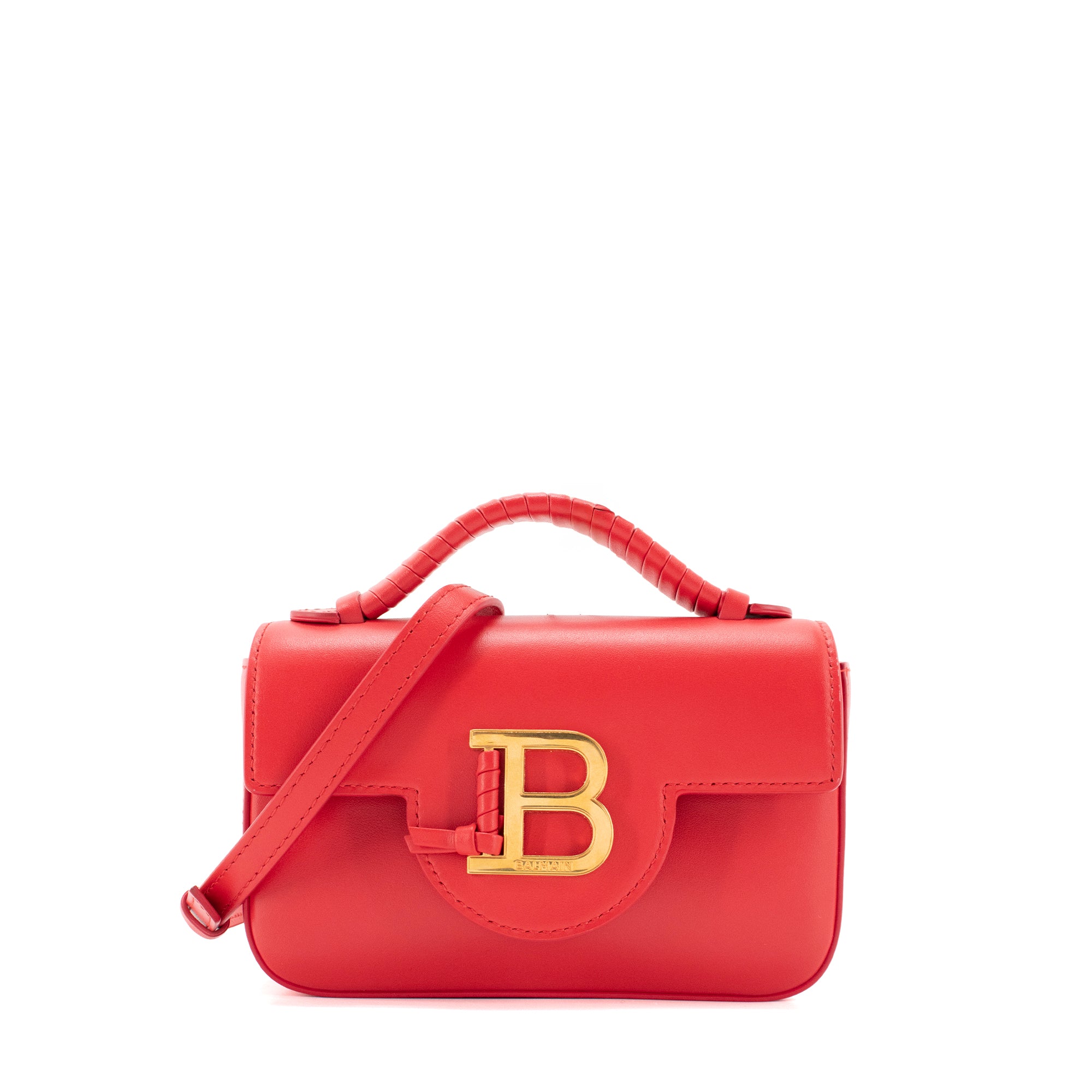 BALMAIN - Sac à bandoulière B-Buzz 17 Mini Balmain en cuir lisse rouge