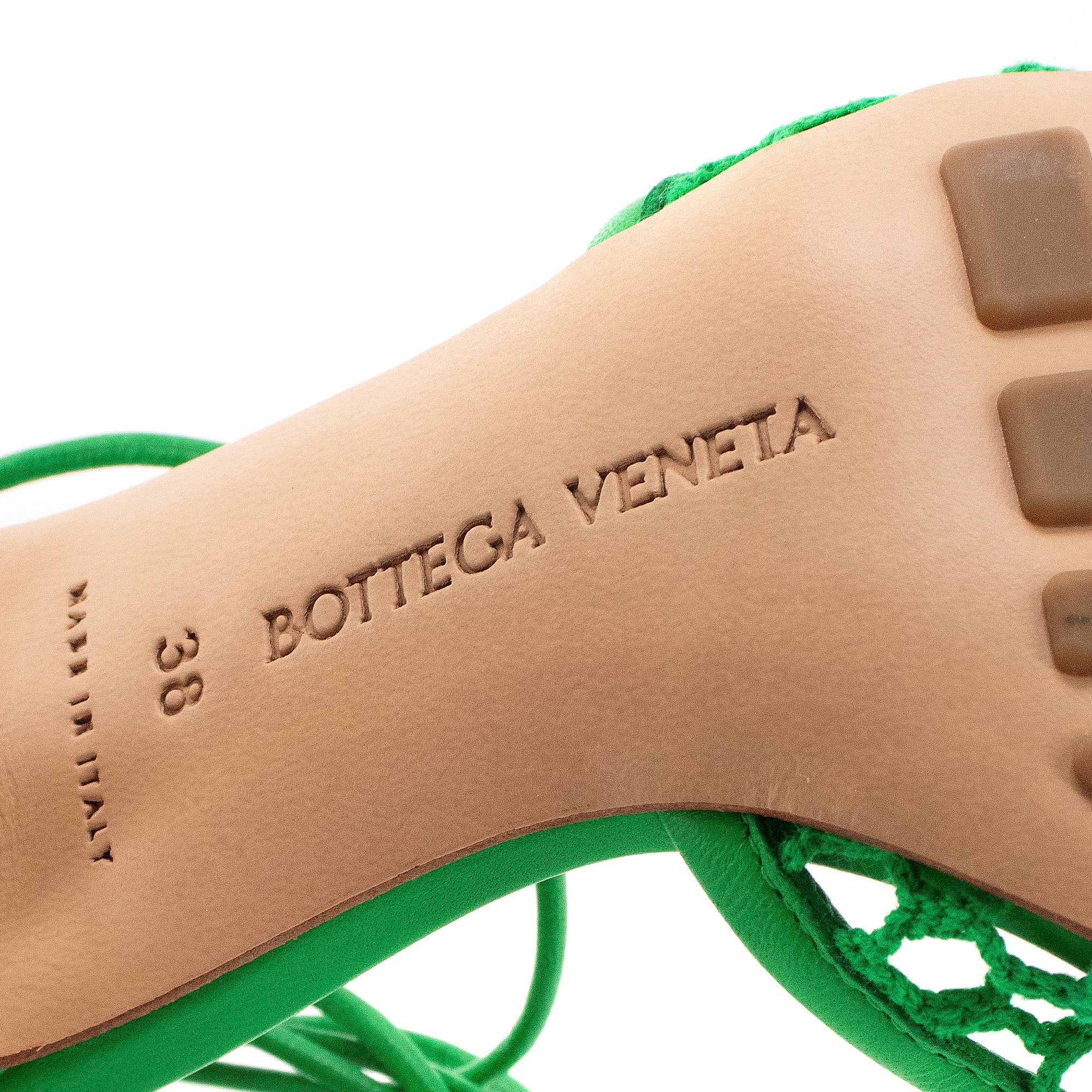 BOTTEGA VENETA - Bottega Veneta heeled sandals in green crochet (T38)