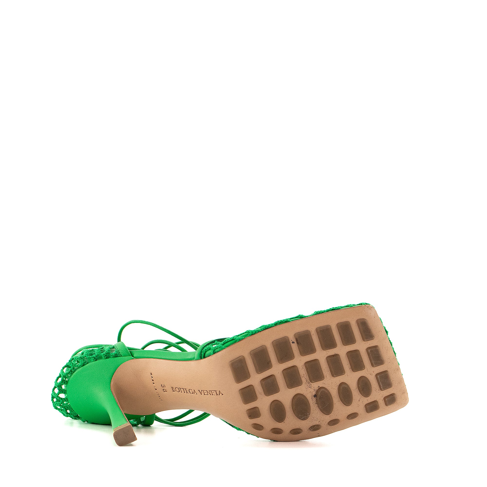 BOTTEGA VENETA - Bottega Veneta heeled sandals in green crochet (T38)