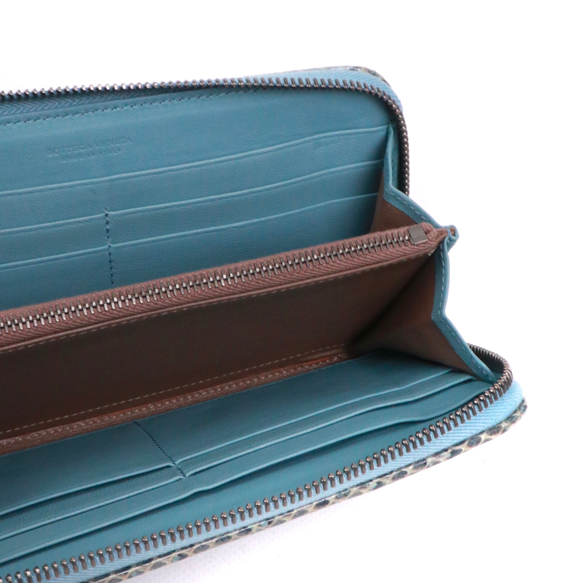 BOTTEGA VENETA - Portefeuille à fermeture zippée Bottega Veneta en cuir intrecciato bleu