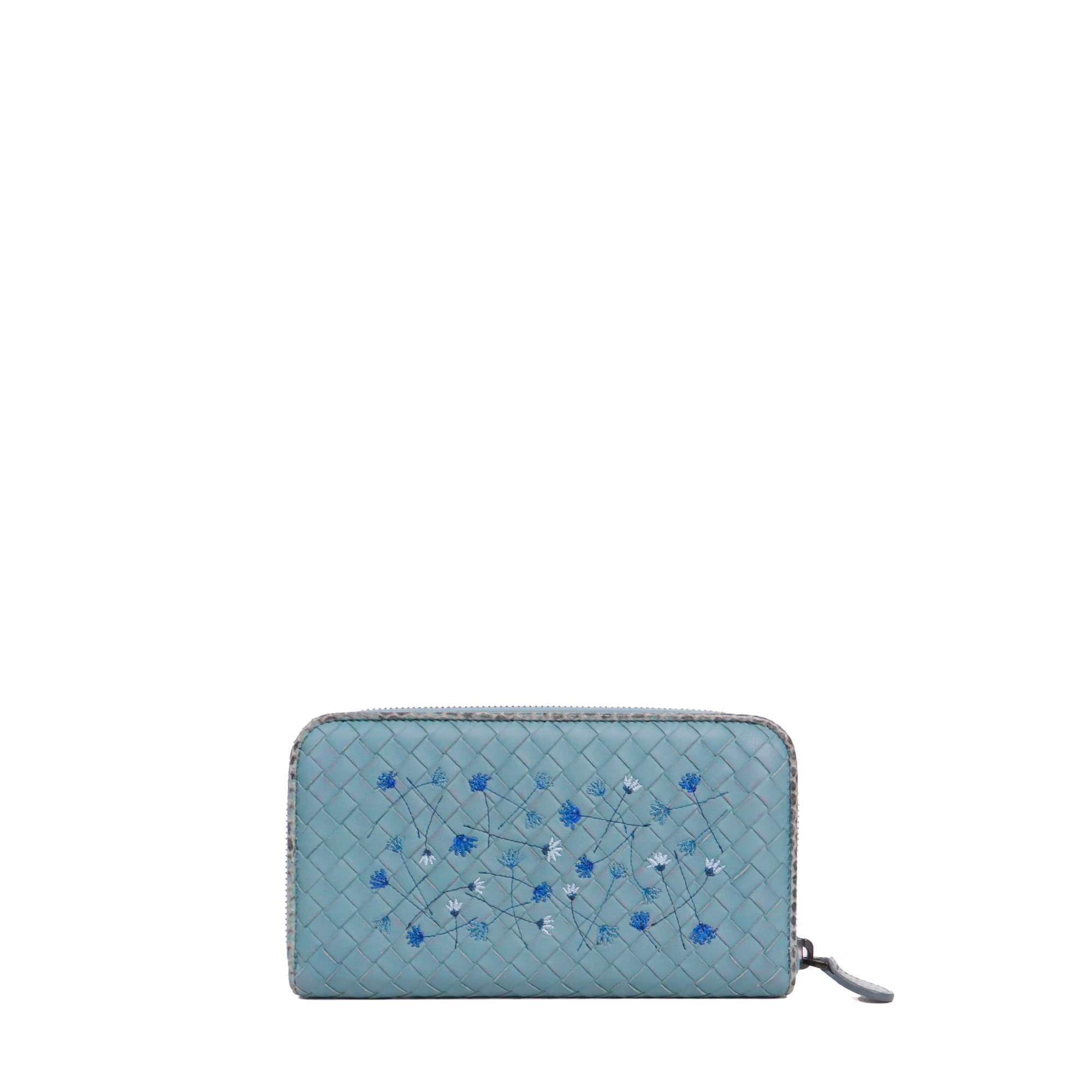 BOTTEGA VENETA - Portefeuille à fermeture zippée Bottega Veneta en cuir intrecciato bleu