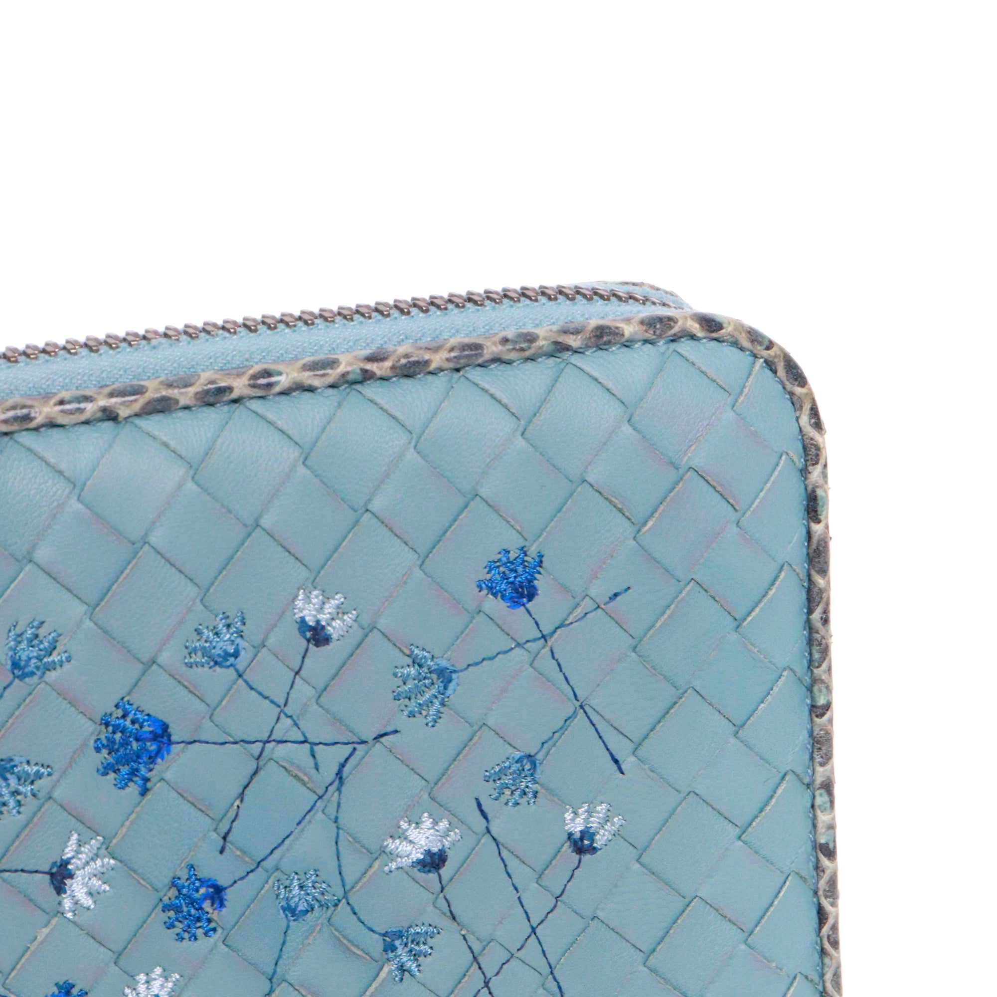 BOTTEGA VENETA - Portefeuille à fermeture zippée Bottega Veneta en cuir intrecciato bleu