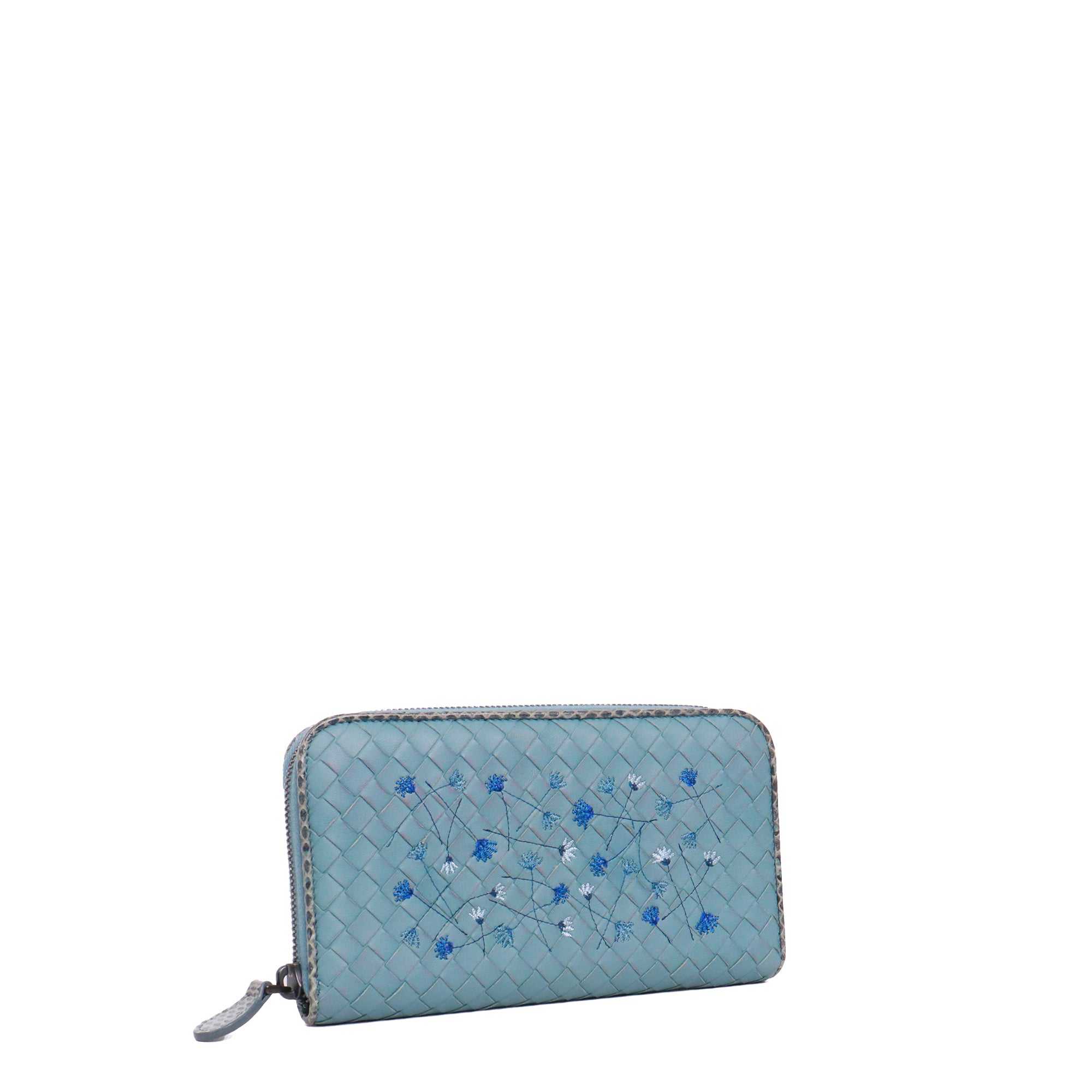 BOTTEGA VENETA - Portefeuille à fermeture zippée Bottega Veneta en cuir intrecciato bleu