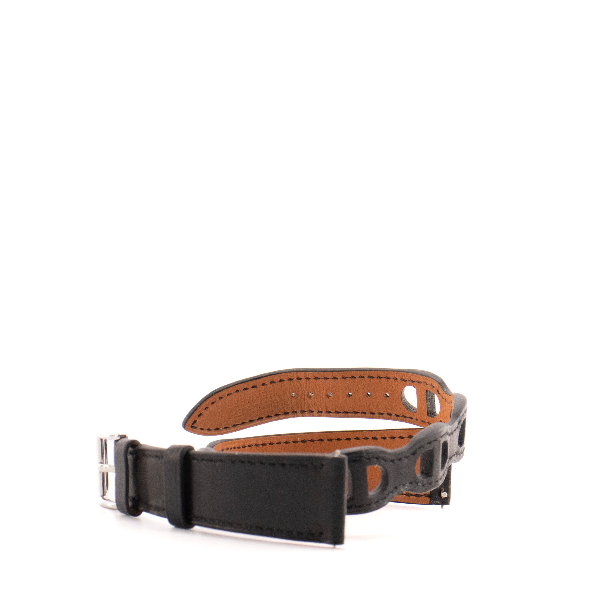 HERMÈS - Bracelet de montre Cape Cod 37 mm Double Tour Hermès en cuir noir
