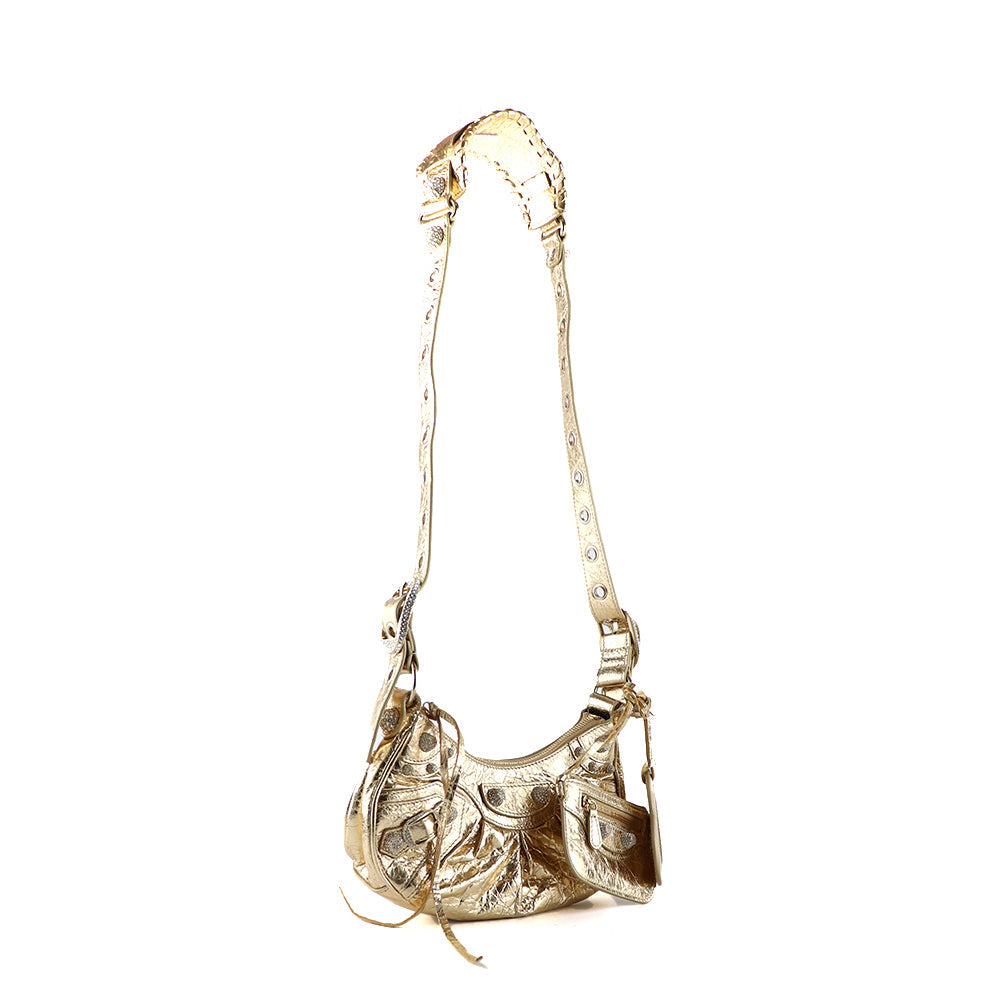 BALENCIAGA - Sac à bandoulière Cagole XS strass en cuir doré
