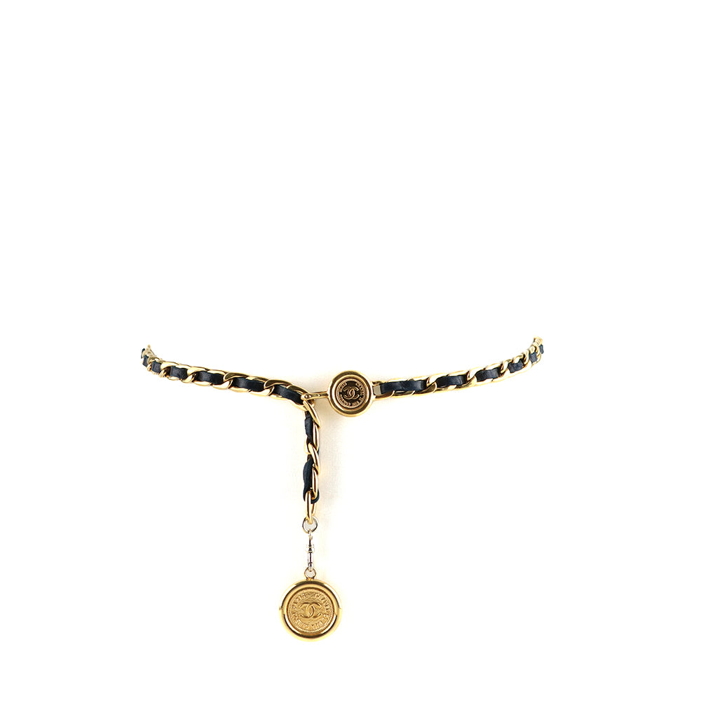 CHANEL - Ceinture chaîne cuir vintage (T80)