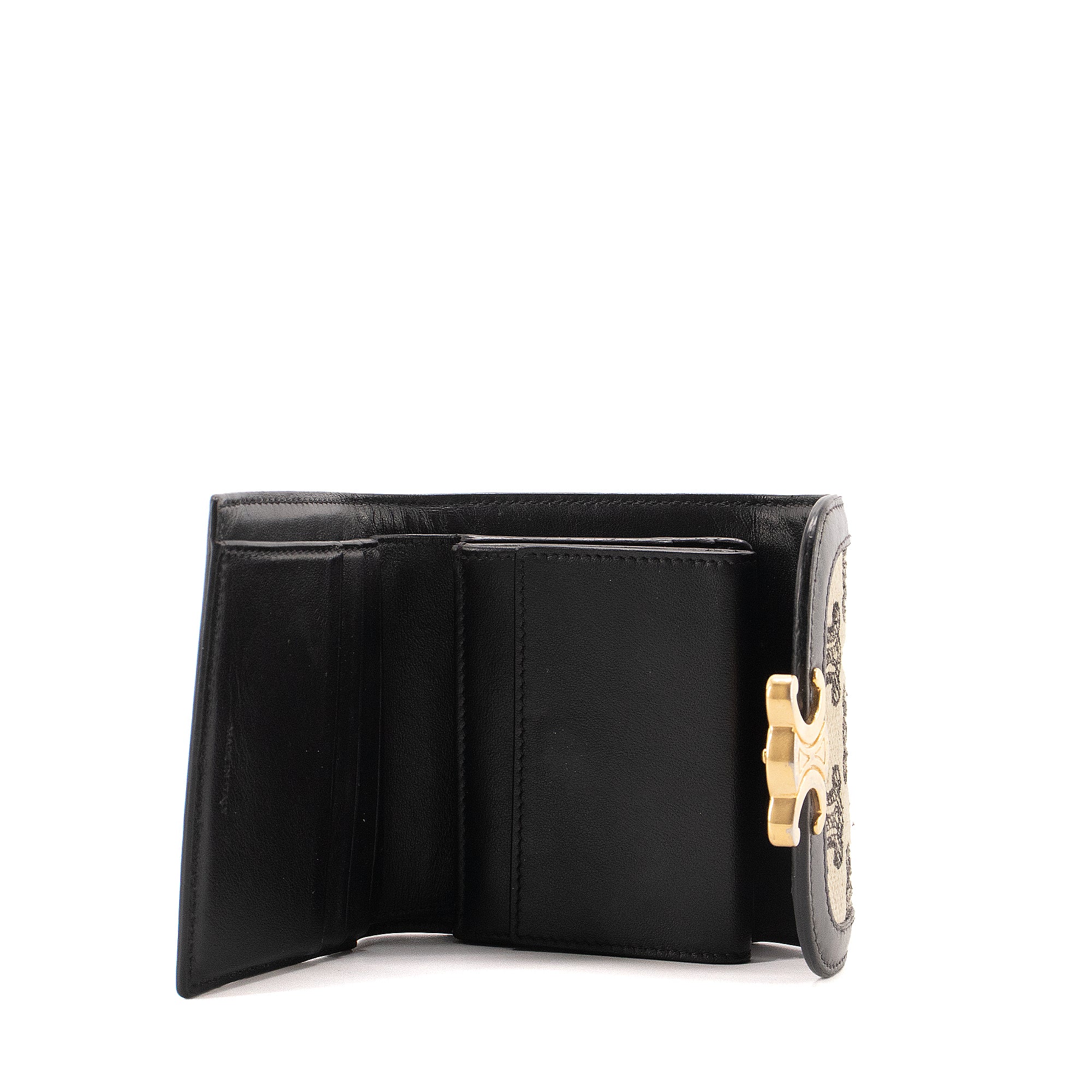 CELINE - Portefeuille Triomphe Celine en toile monogramée et cuir noir