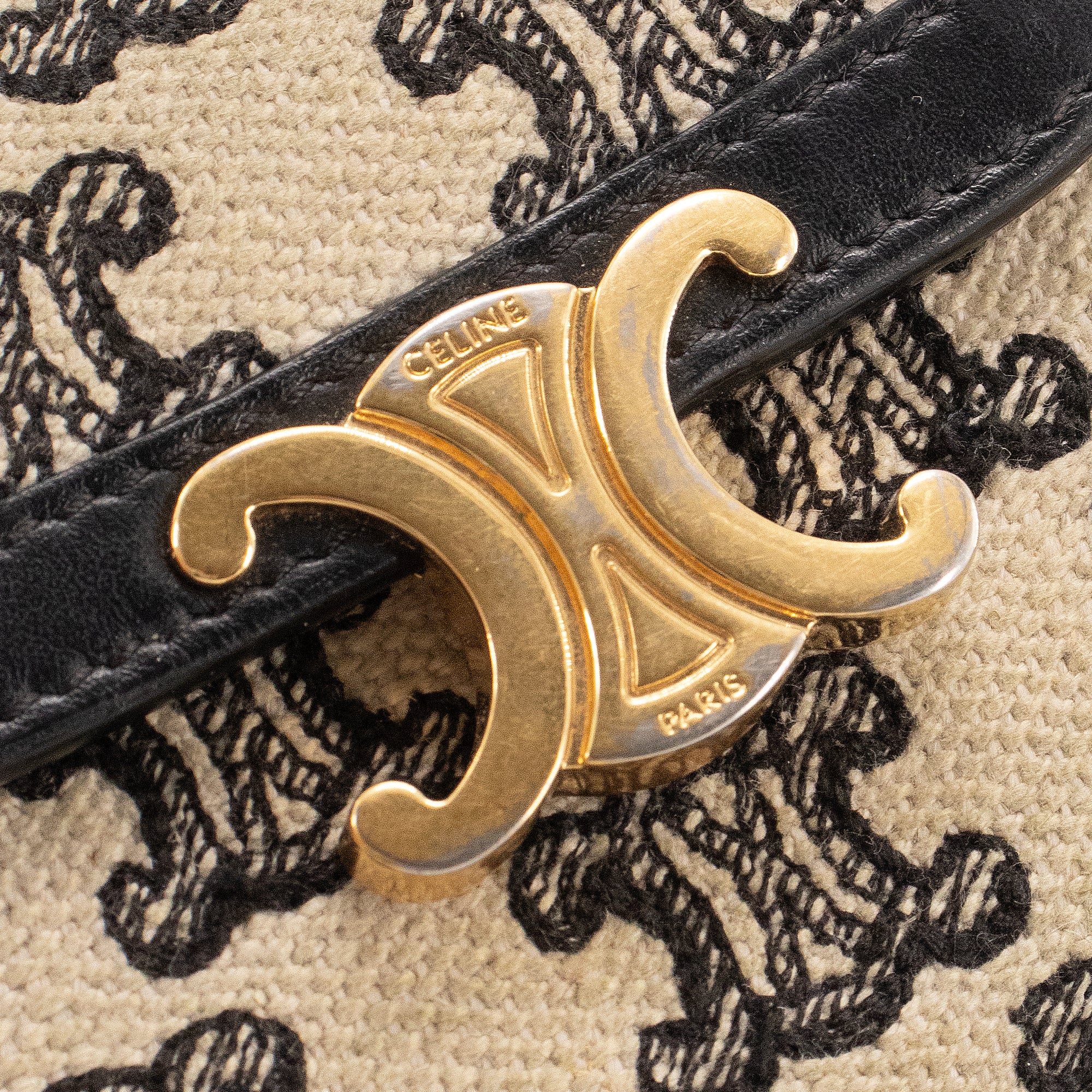 CELINE - Portefeuille Triomphe Celine en toile monogramée et cuir noir