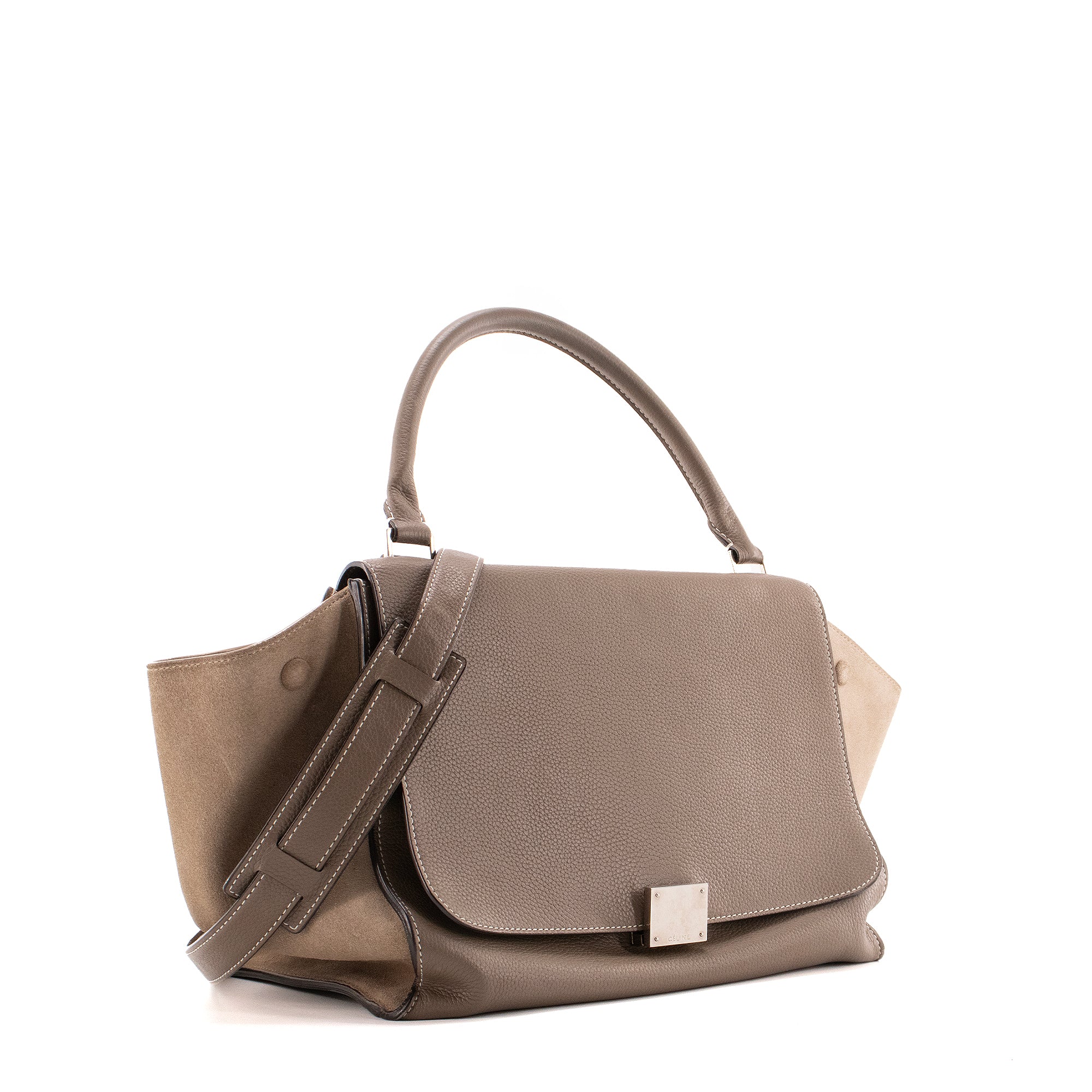 CELINE - Sac à main Trapeze Celine en cuir grainé gris