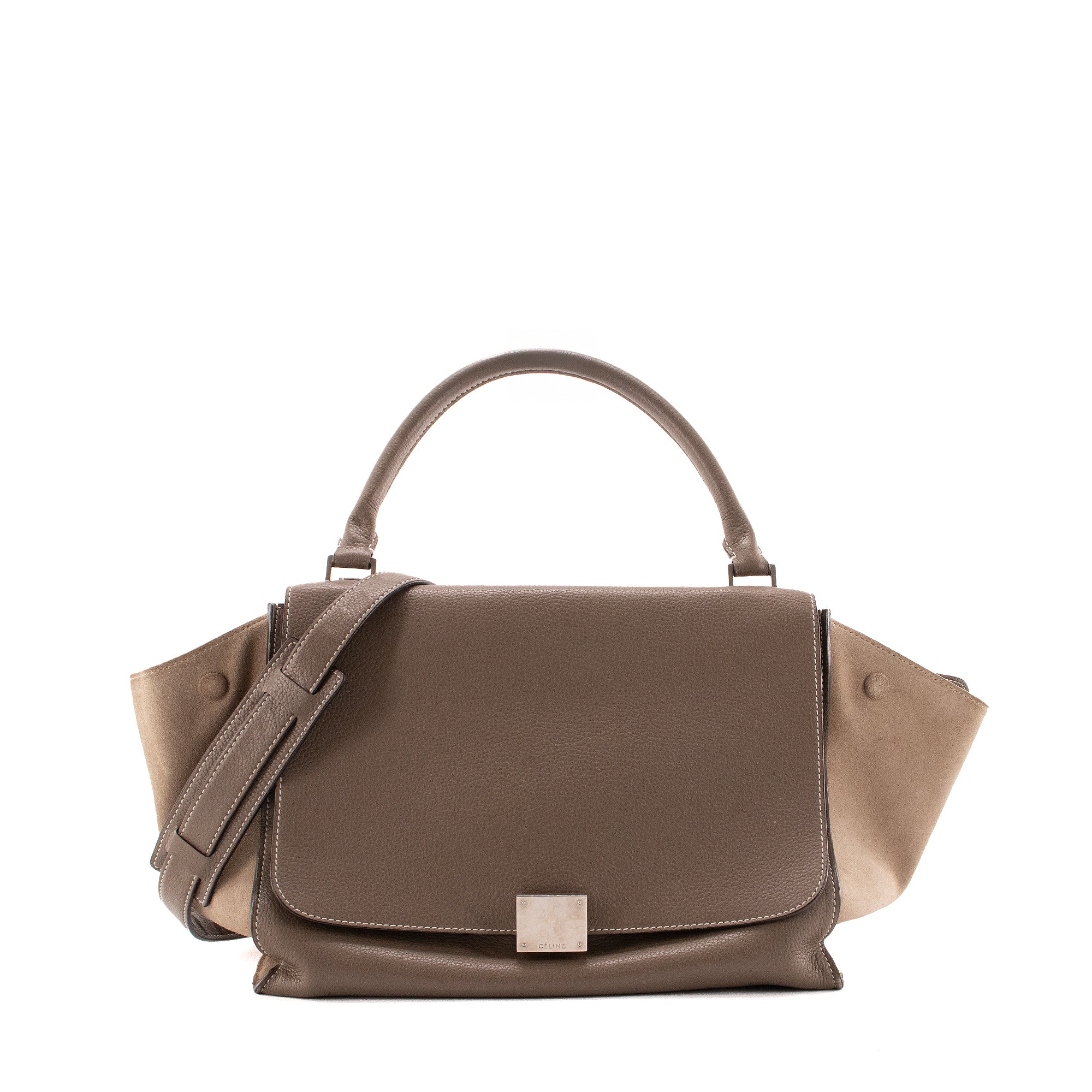 CELINE - Sac à main Trapeze Celine en cuir grainé gris