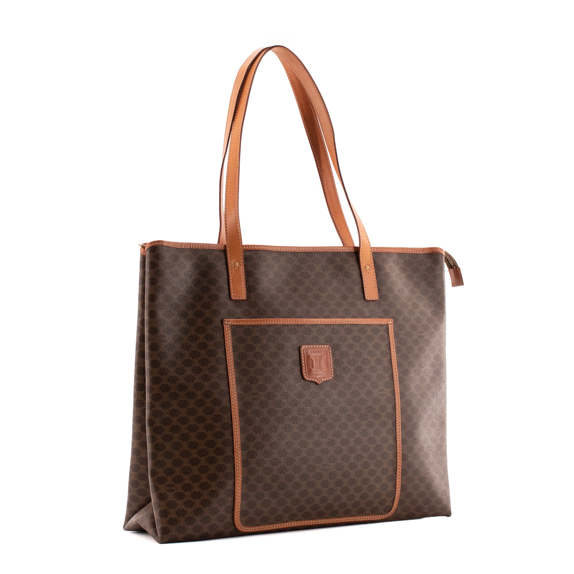 CELINE - Sac cabas Shopping Zip Celine en toile enduite monogrammée vintage