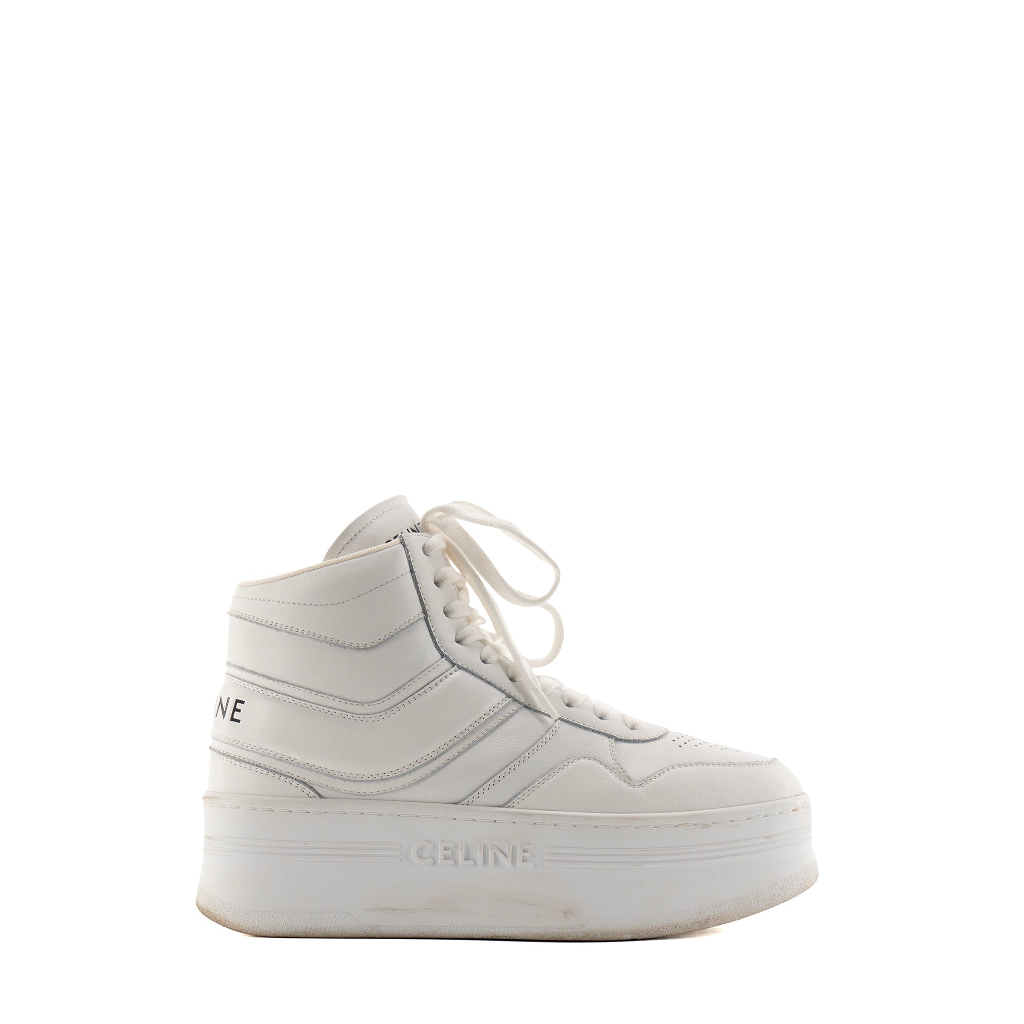 CELINE - Sneakers Block montantes Celine en cuir blanc (T37)