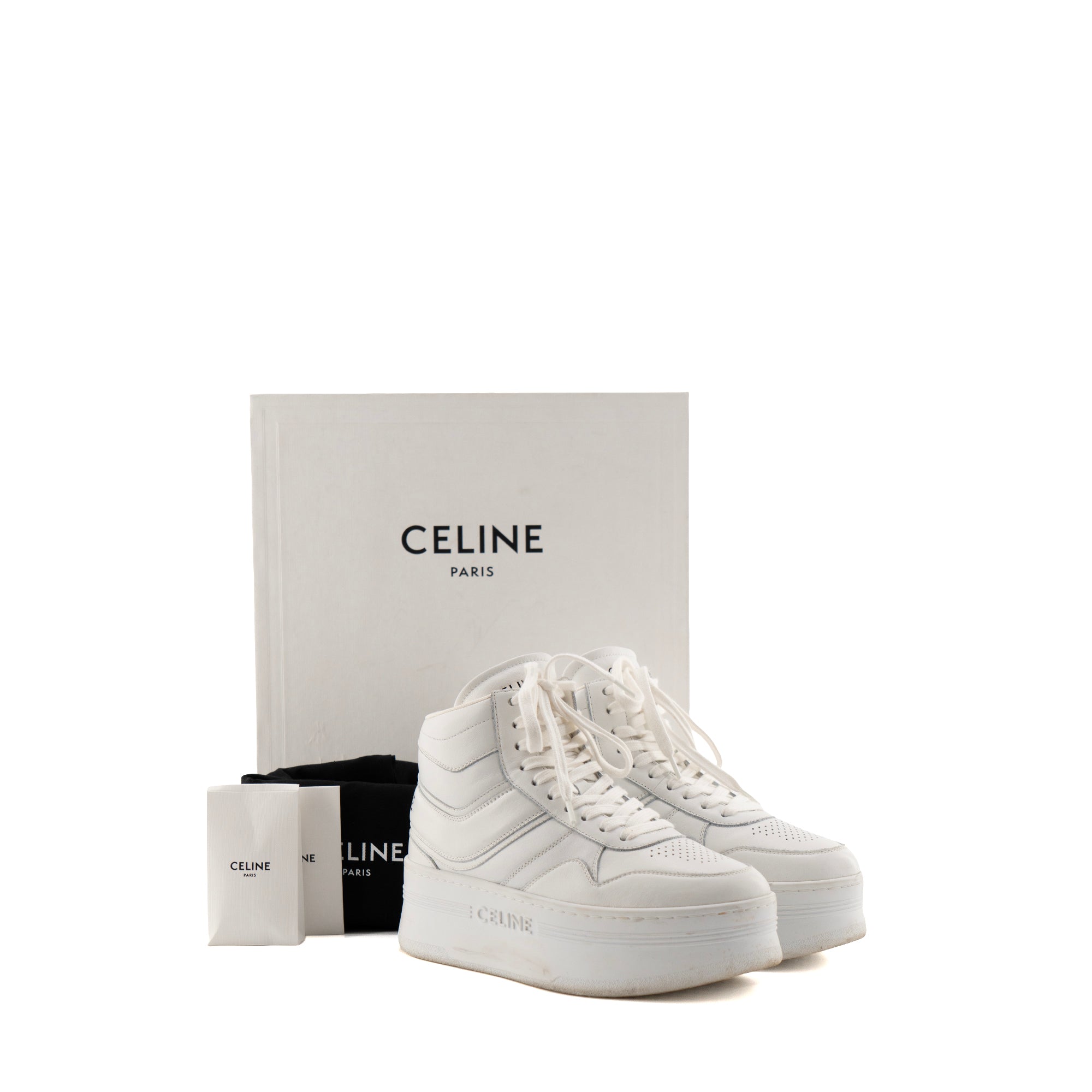CELINE - Sneakers Block montantes Celine en cuir blanc (T37)
