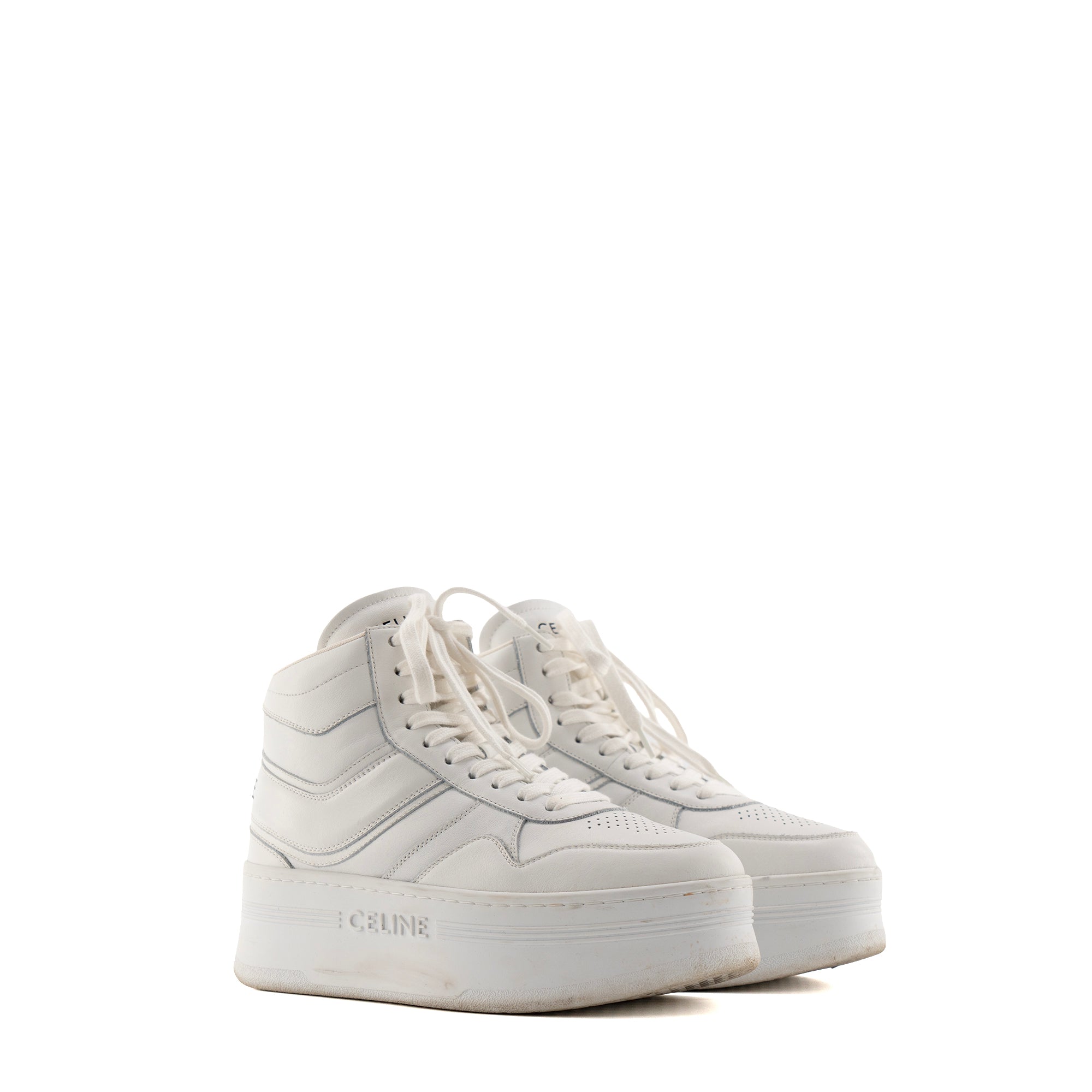 CELINE - Sneakers Block montantes Celine en cuir blanc (T37)